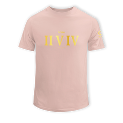 home_254 KIDS SHORT-SLEEVED PEACH T-SHIRT WITH A GOLD ROMAN NUMERALS PRINT – COTTON PLUS FABRIC