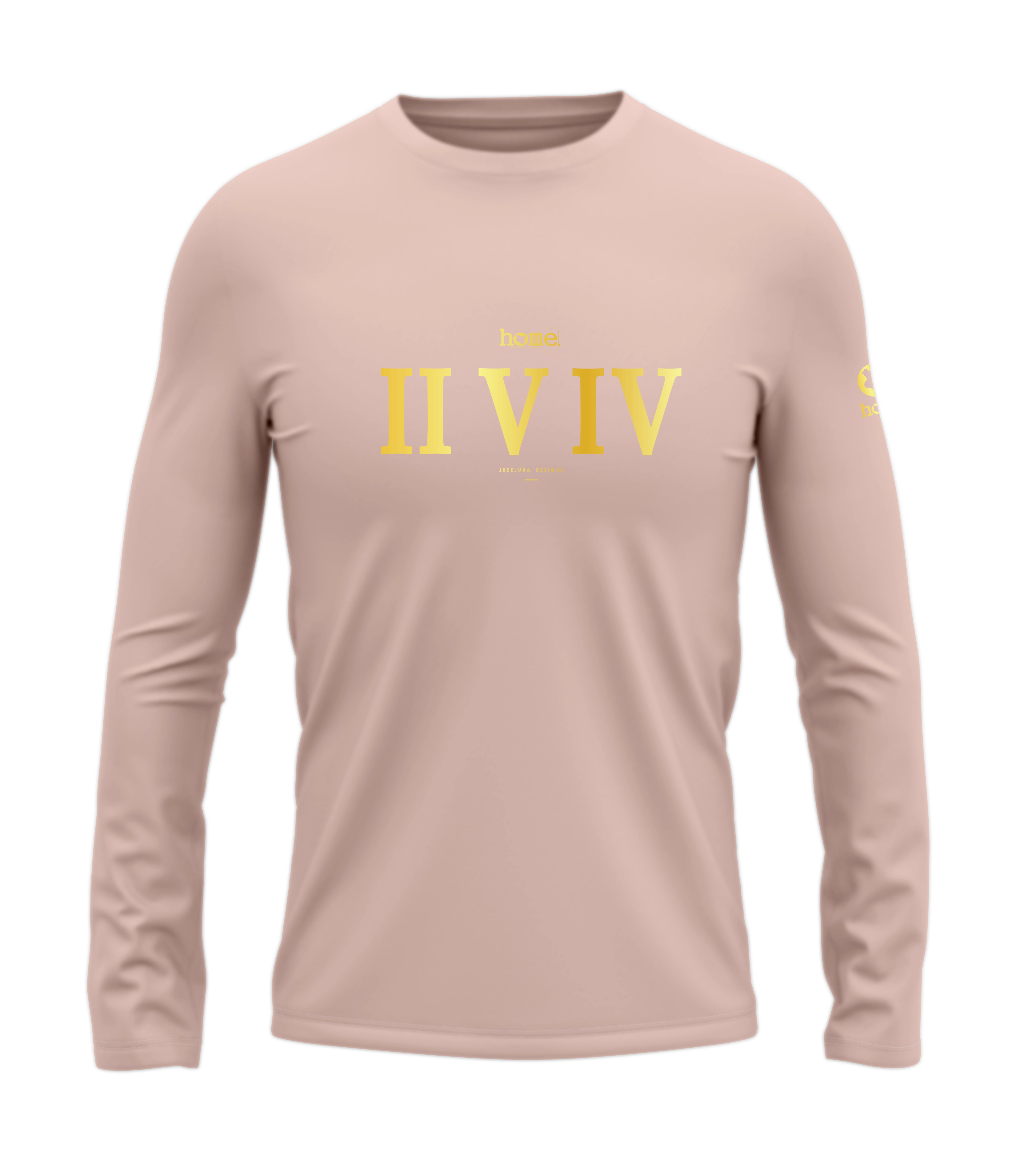 home_254 LONG-SLEEVED PEACH T-SHIRT WITH A GOLD ROMAN NUMERALS PRINT – COTTON PLUS FABRIC