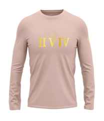 home_254 LONG-SLEEVED PEACH T-SHIRT WITH A GOLD ROMAN NUMERALS PRINT – COTTON PLUS FABRIC