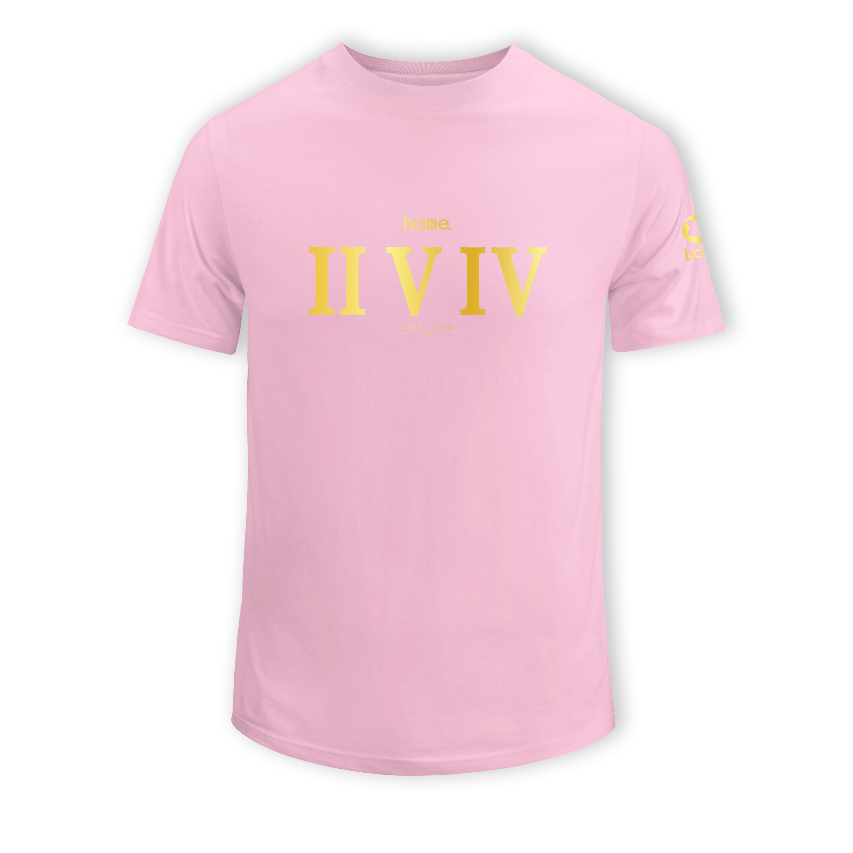 home_254 SHORT-SLEEVED PINK T-SHIRT WITH A GOLD ROMAN NUMERALS PRINT – COTTON PLUS FABRIC