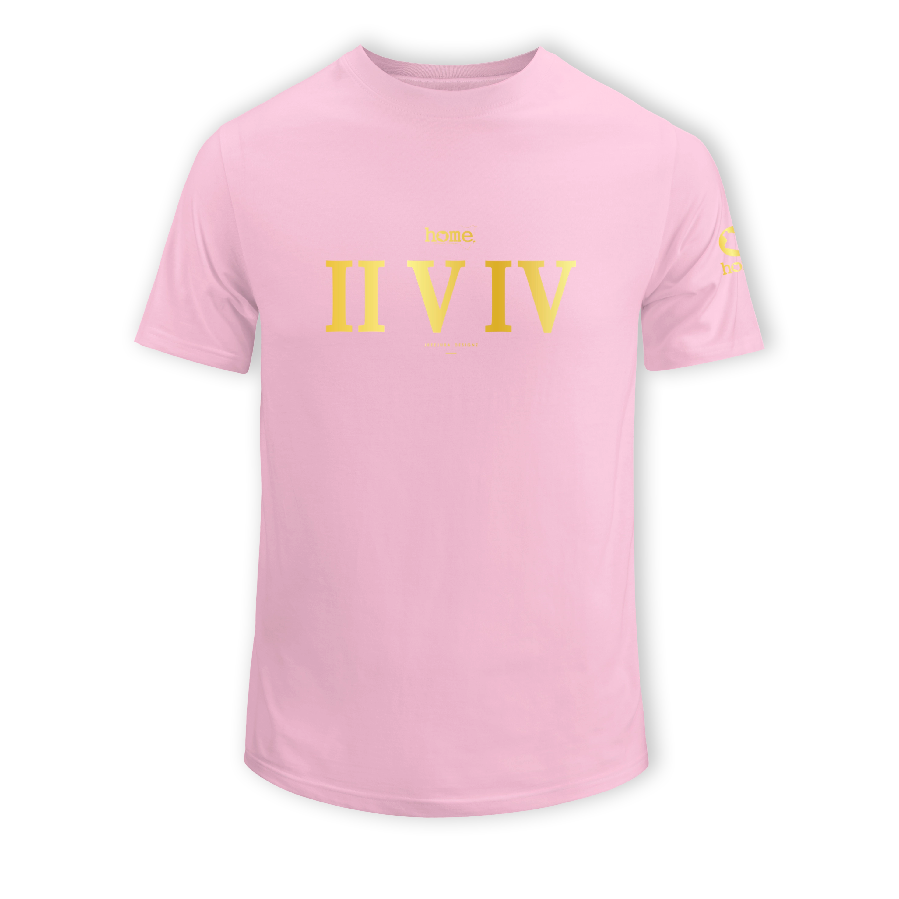 home_254 KIDS SHORT-SLEEVED PINK T-SHIRT WITH A GOLD ROMAN NUMERALS PRINT – COTTON PLUS FABRIC