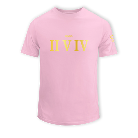 home_254 KIDS SHORT-SLEEVED PINK T-SHIRT WITH A GOLD ROMAN NUMERALS PRINT – COTTON PLUS FABRIC