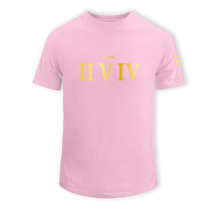 home_254 KIDS SHORT-SLEEVED PINK T-SHIRT WITH A GOLD ROMAN NUMERALS PRINT – COTTON PLUS FABRIC