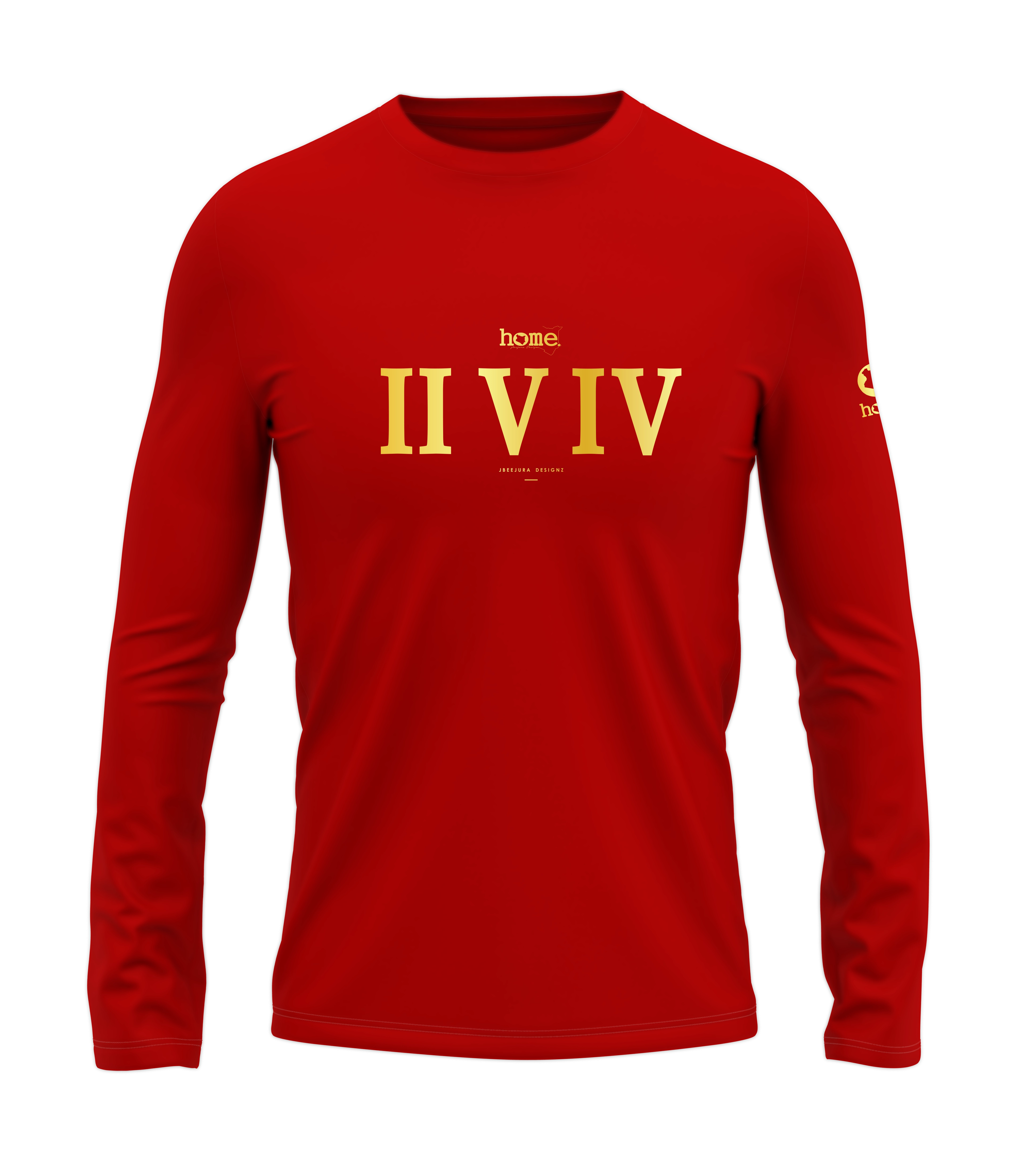 home_254 LONG-SLEEVED RED T-SHIRT WITH A GOLD ROMAN NUMERALS PRINT – COTTON PLUS FABRIC