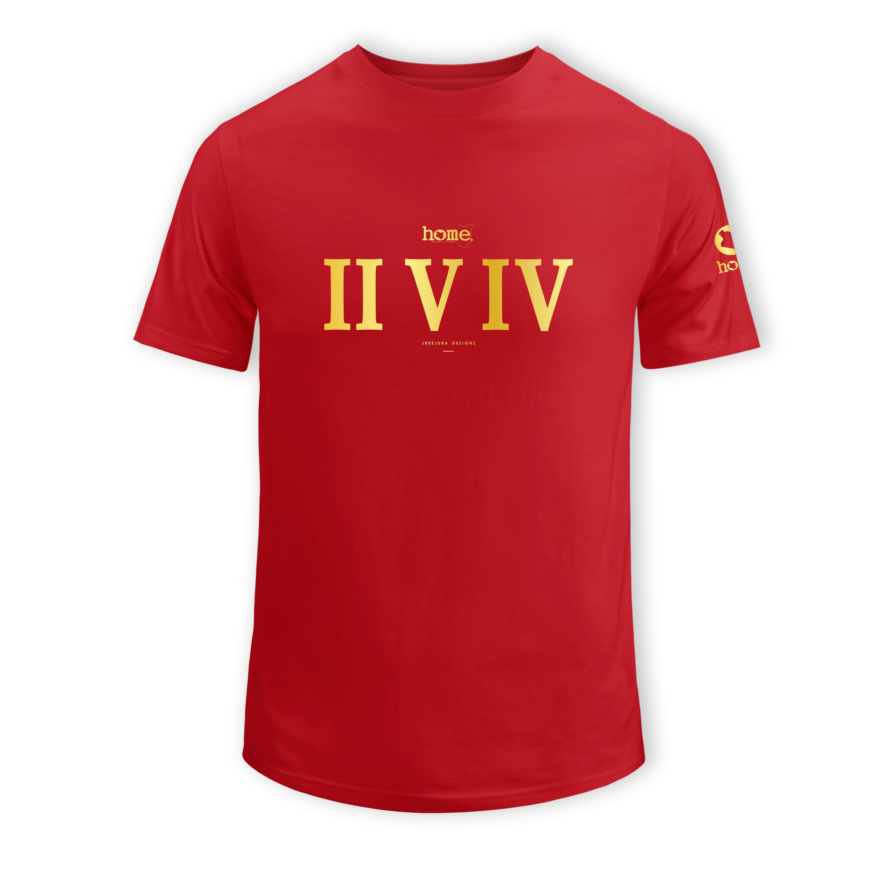 home_254 KIDS SHORT-SLEEVED RED T-SHIRT WITH A GOLD ROMAN NUMERALS PRINT – COTTON PLUS FABRIC