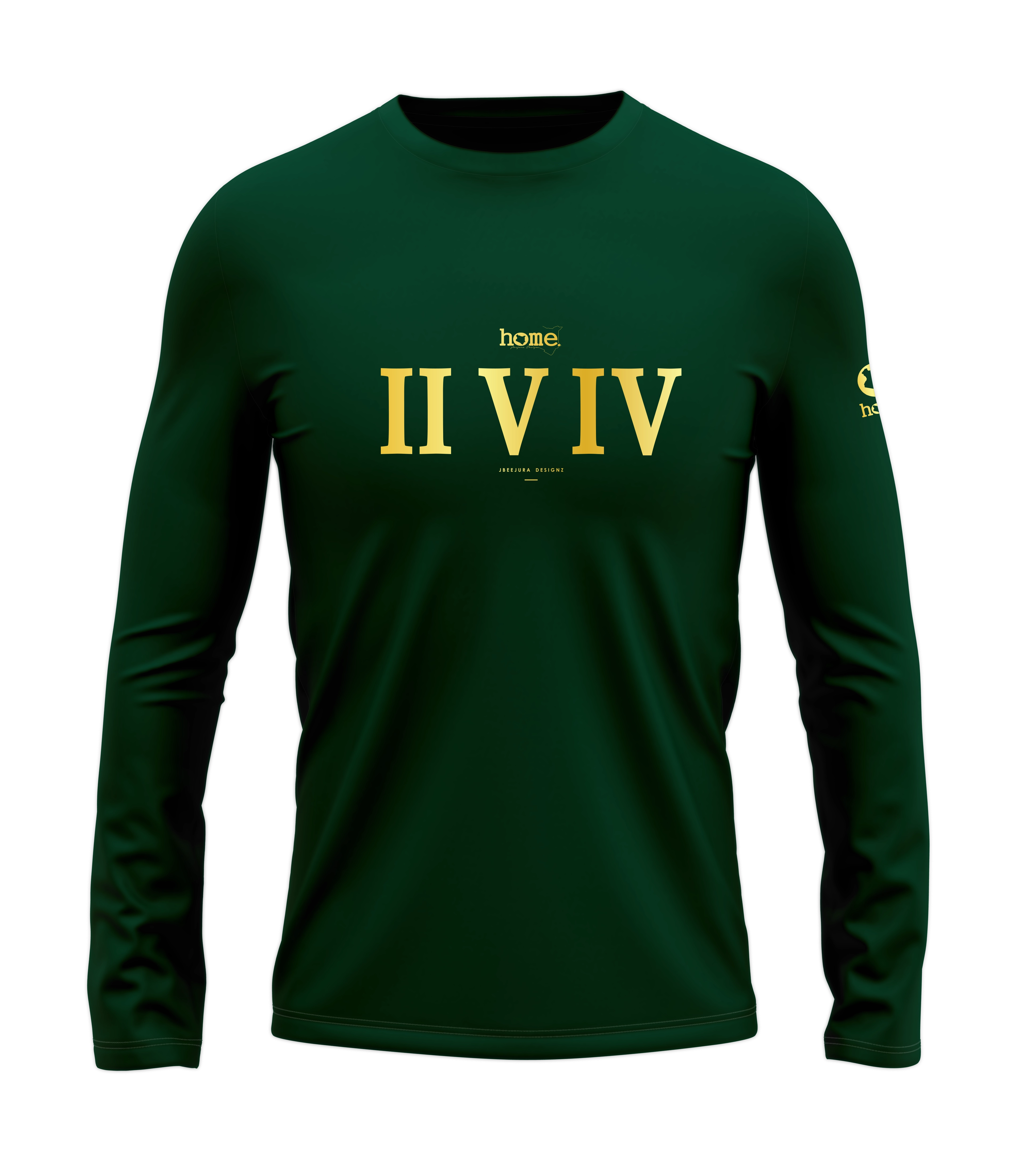 home_254 LONG-SLEEVED RICH GREEN T-SHIRT WITH A GOLD ROMAN NUMERALS PRINT – COTTON PLUS FABRIC