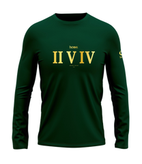 home_254 LONG-SLEEVED RICH GREEN T-SHIRT WITH A GOLD ROMAN NUMERALS PRINT – COTTON PLUS FABRIC
