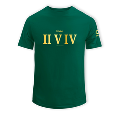 home_254 KIDS SHORT-SLEEVED RICH GREEN T-SHIRT WITH A GOLD ROMAN NUMERALS PRINT – COTTON PLUS FABRIC