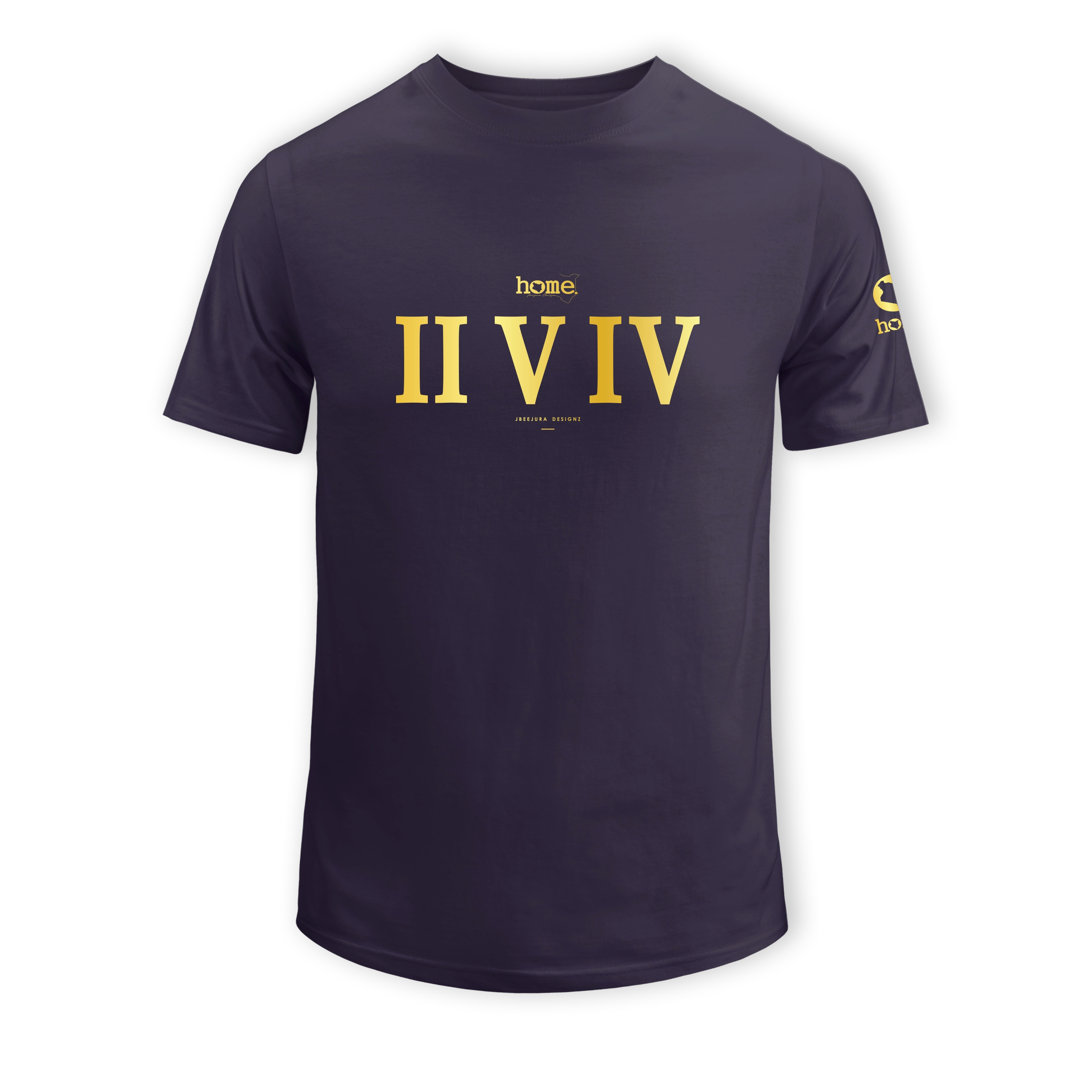 home_254 SHORT-SLEEVED RICH PURPLE T-SHIRT WITH A GOLD ROMAN NUMERALS PRINT – COTTON PLUS FABRIC