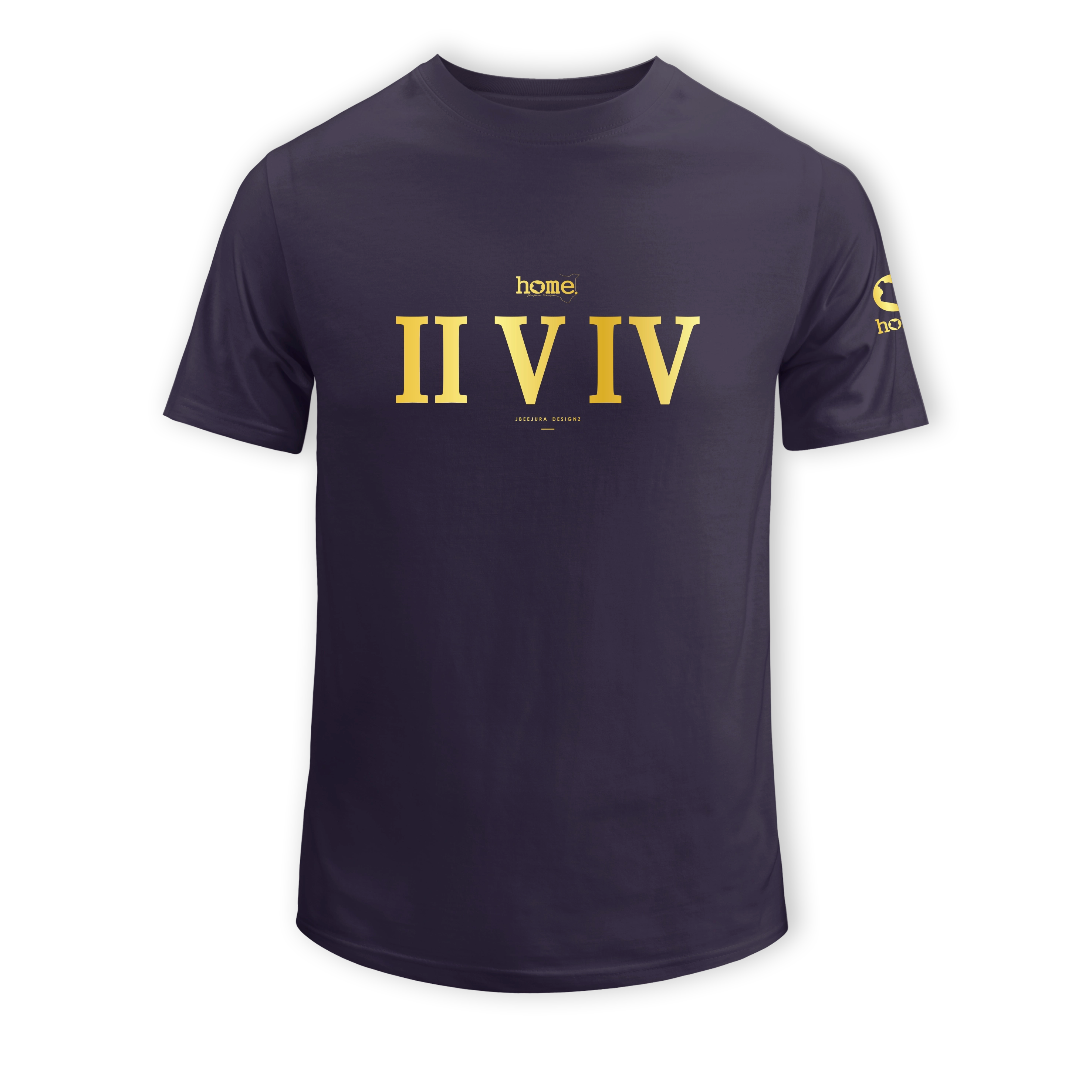 home_254 KIDS SHORT-SLEEVED RICH PURPLE T-SHIRT WITH A GOLD ROMAN NUMERALS PRINT – COTTON PLUS FABRIC