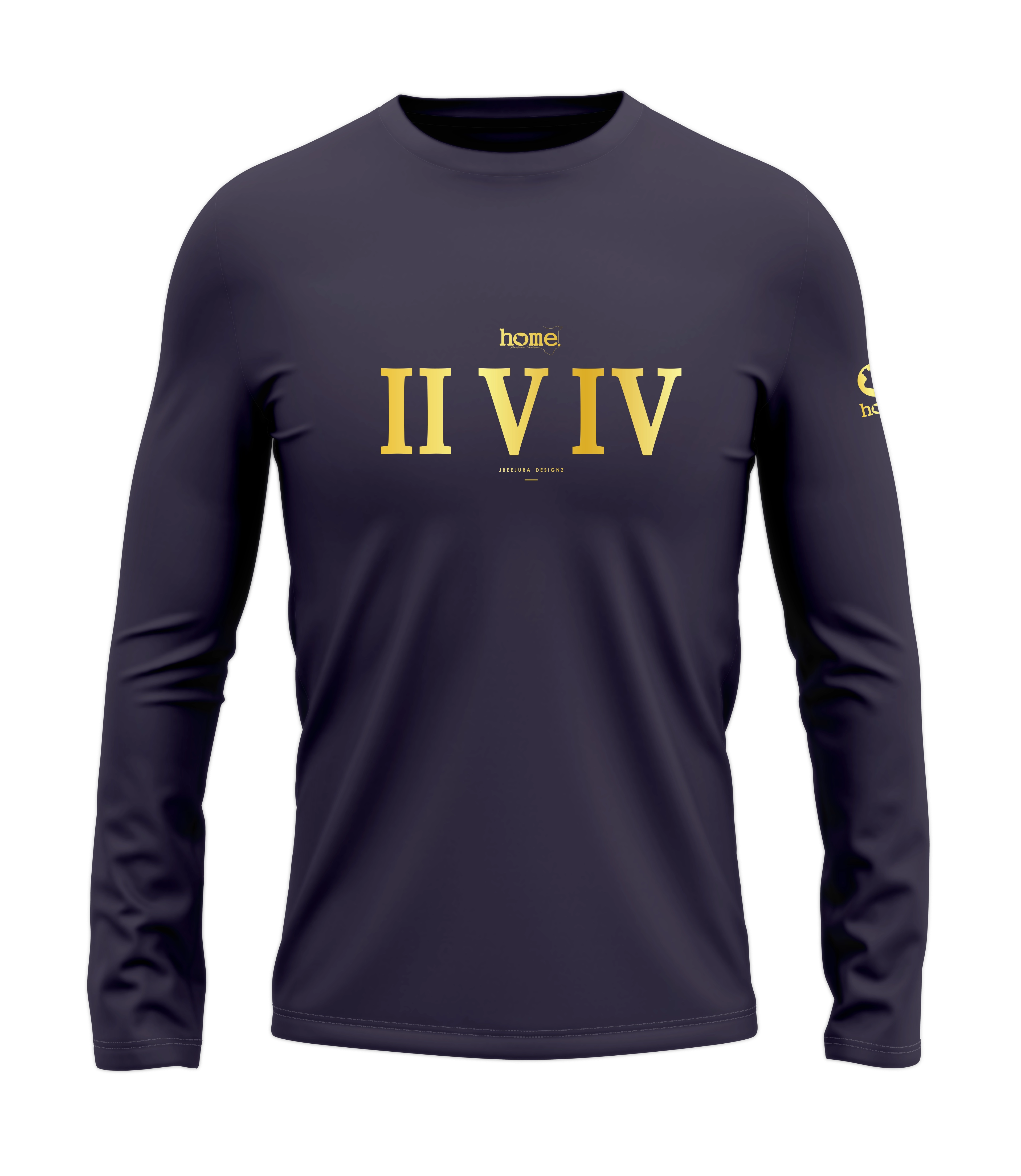home_254 LONG-SLEEVED RICH PURPLE T-SHIRT WITH A GOLD ROMAN NUMERALS PRINT – COTTON PLUS FABRIC