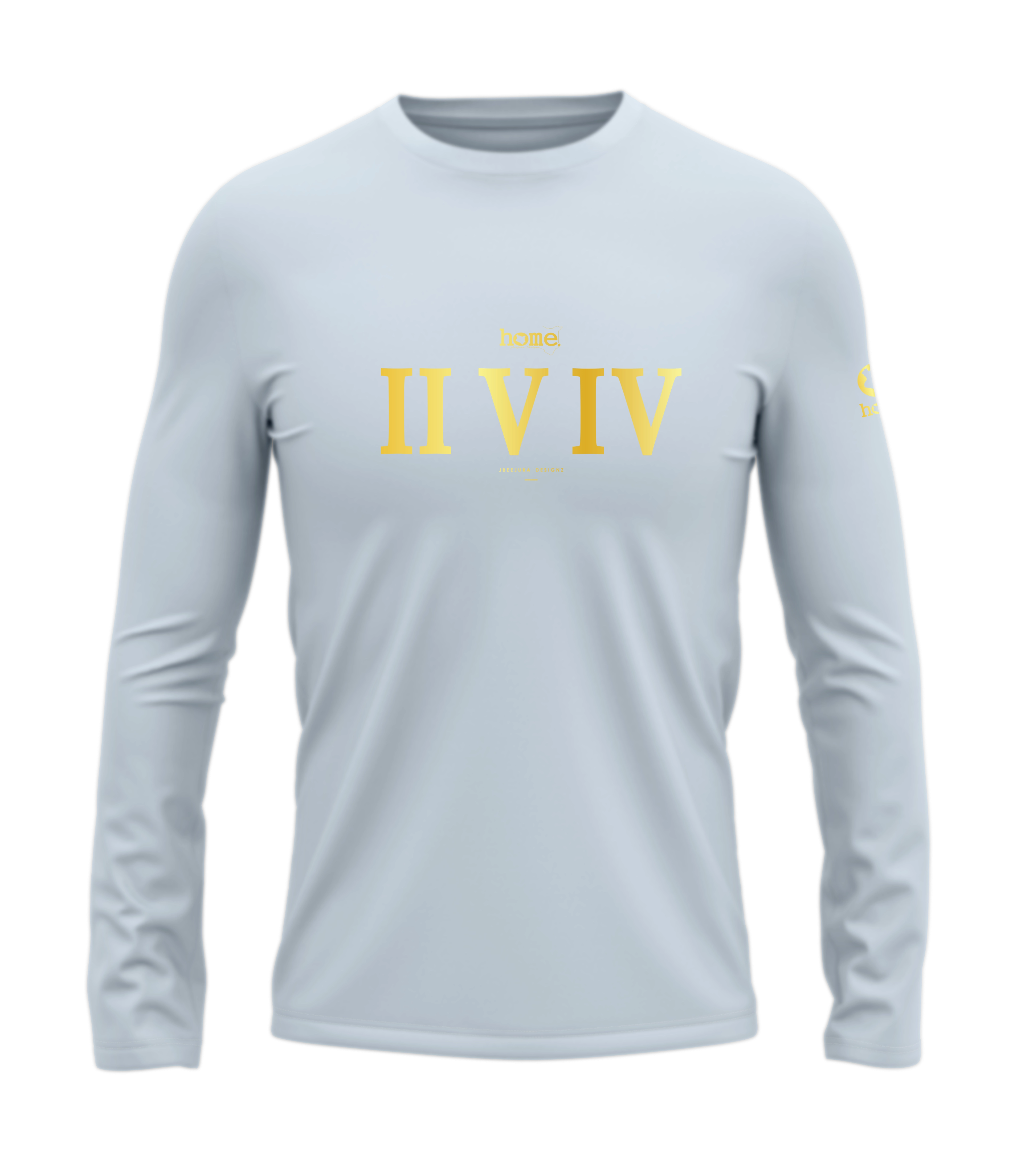 home_254 LONG-SLEEVED SKY-BLUE T-SHIRT WITH A GOLD ROMAN NUMERALS PRINT – COTTON PLUS FABRIC