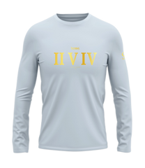 home_254 LONG-SLEEVED SKY-BLUE T-SHIRT WITH A GOLD ROMAN NUMERALS PRINT – COTTON PLUS FABRIC