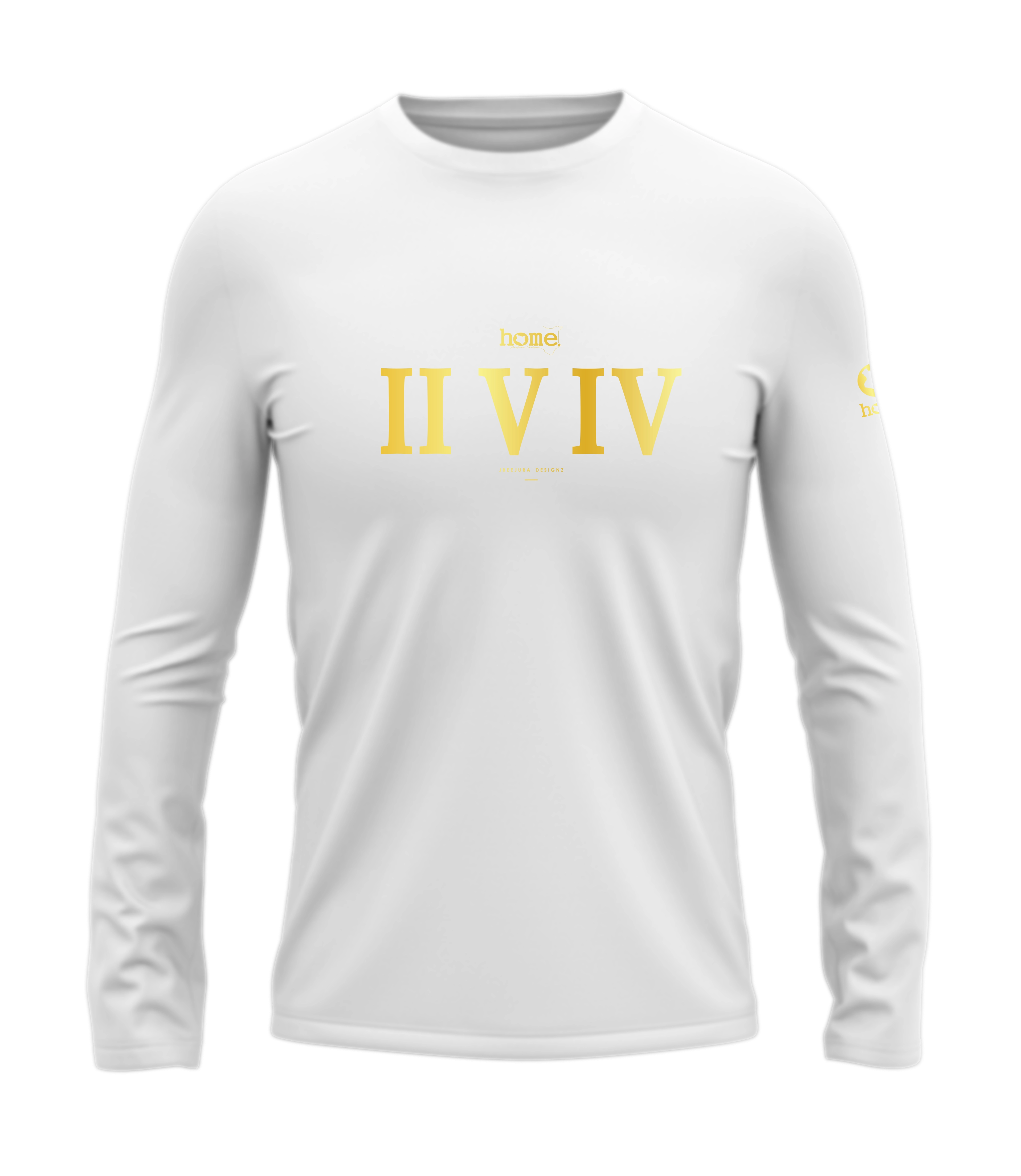 home_254 LONG-SLEEVED WHITE T-SHIRT WITH A GOLD ROMAN NUMERALS PRINT – COTTON PLUS FABRIC