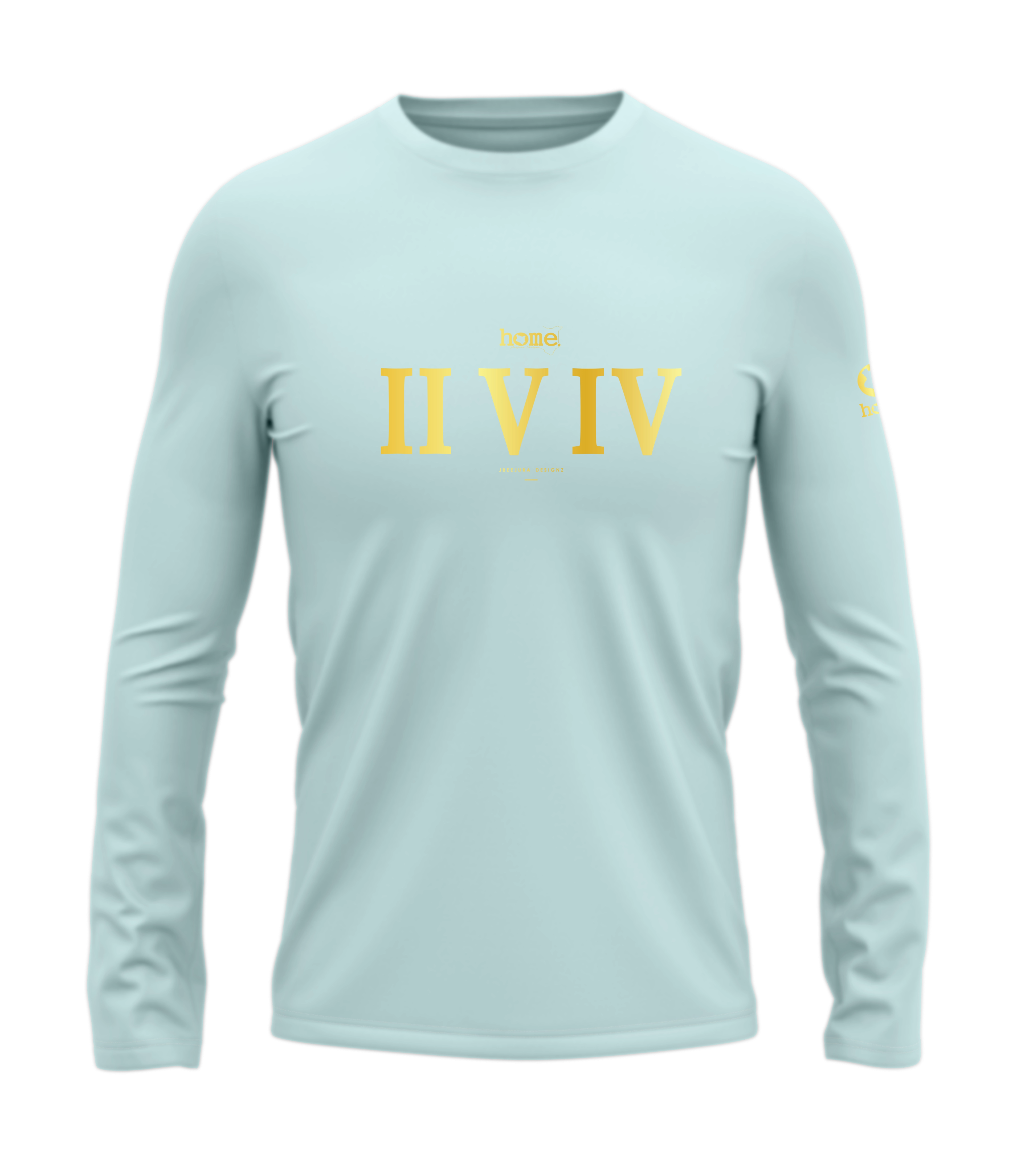 home_254 LONG-SLEEVED MISTY BLUE T-SHIRT WITH A GOLD ROMAN NUMERALS PRINT – COTTON PLUS FABRIC