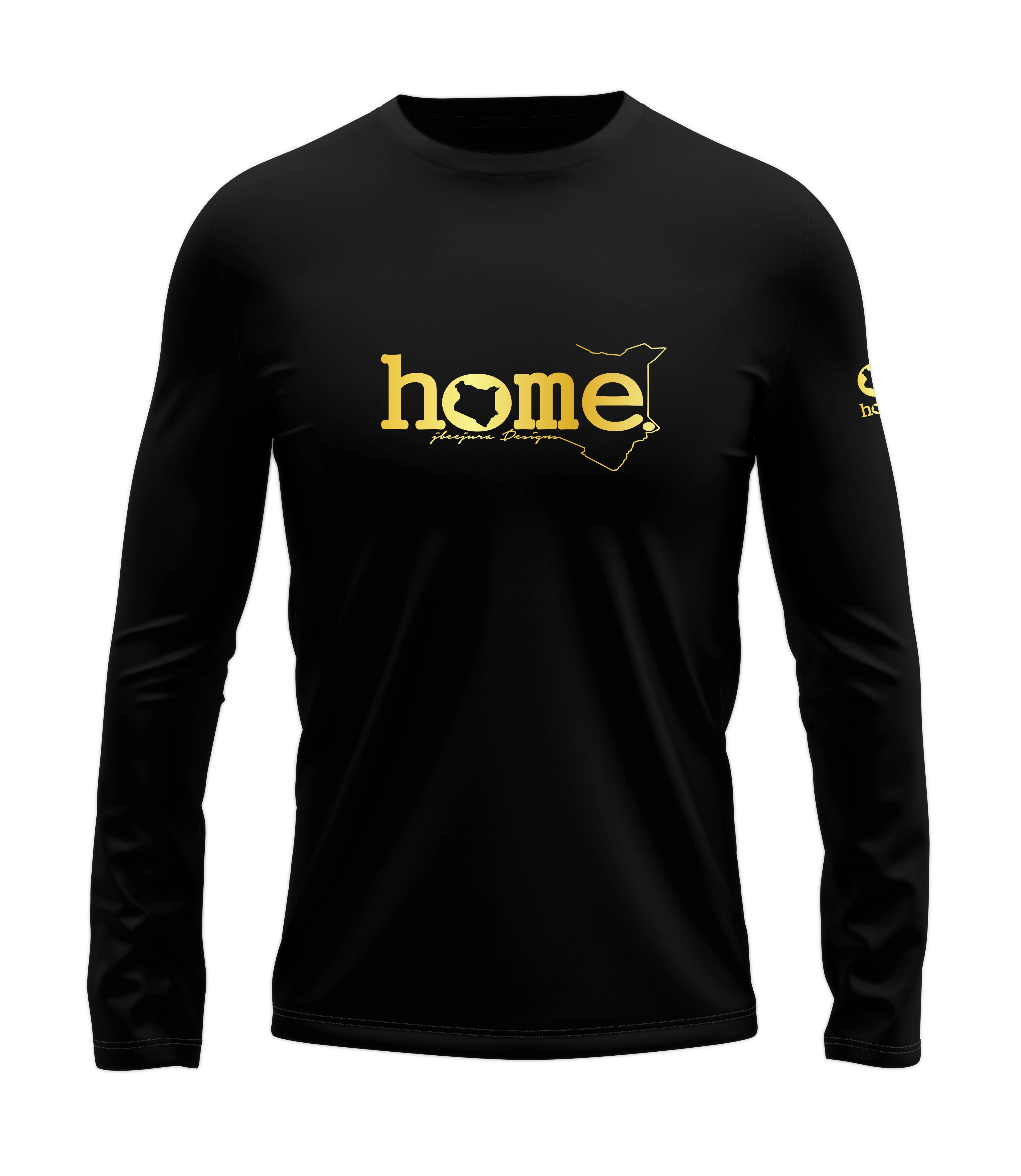home_254 LONG-SLEEVED BLACK T-SHIRT WITH A GOLD CLASSIC WORDS PRINT – COTTON PLUS FABRIC