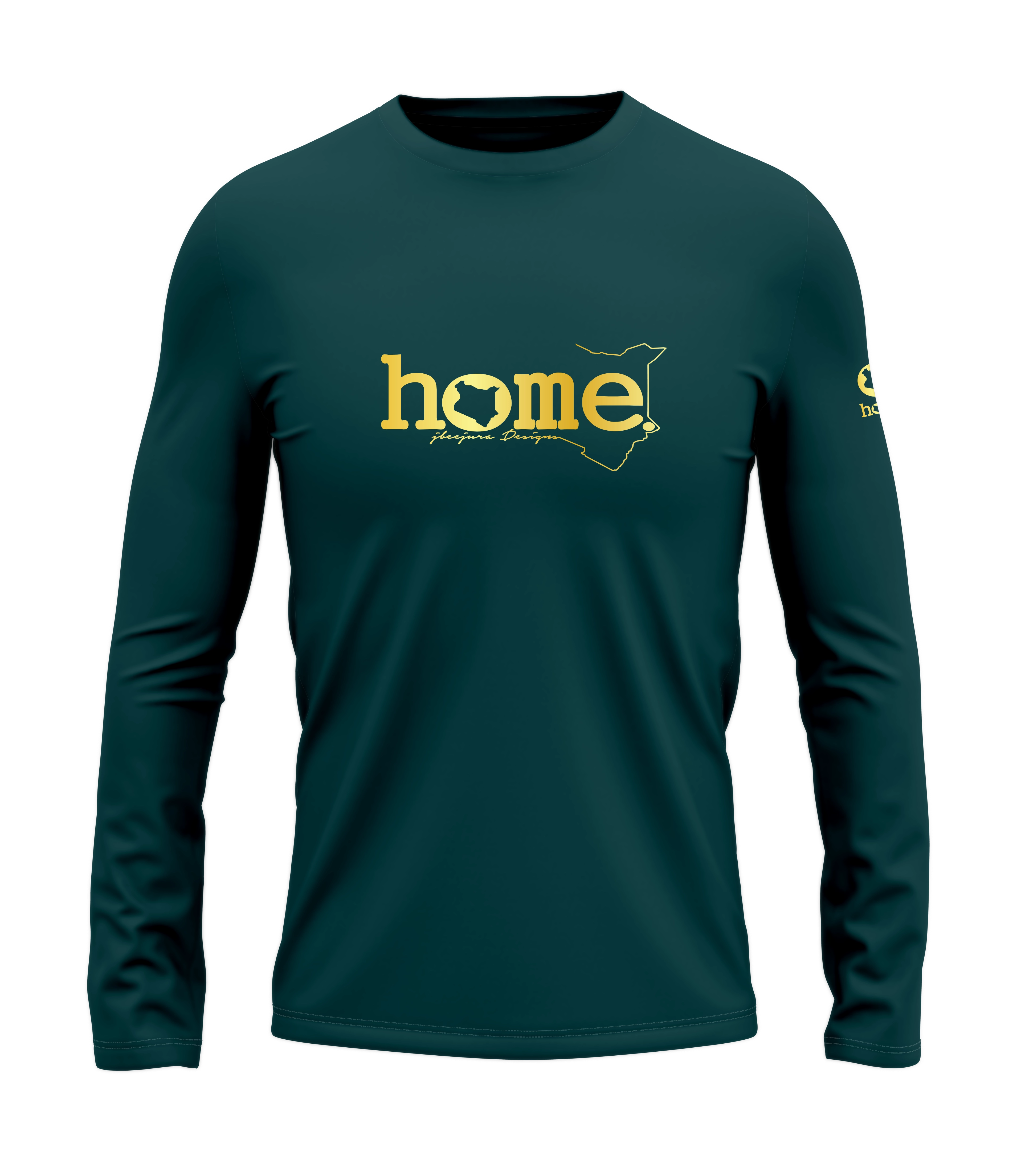 home_254 LONG-SLEEVED DEEP AQUA T-SHIRT WITH A GOLD WORDS PRINT 