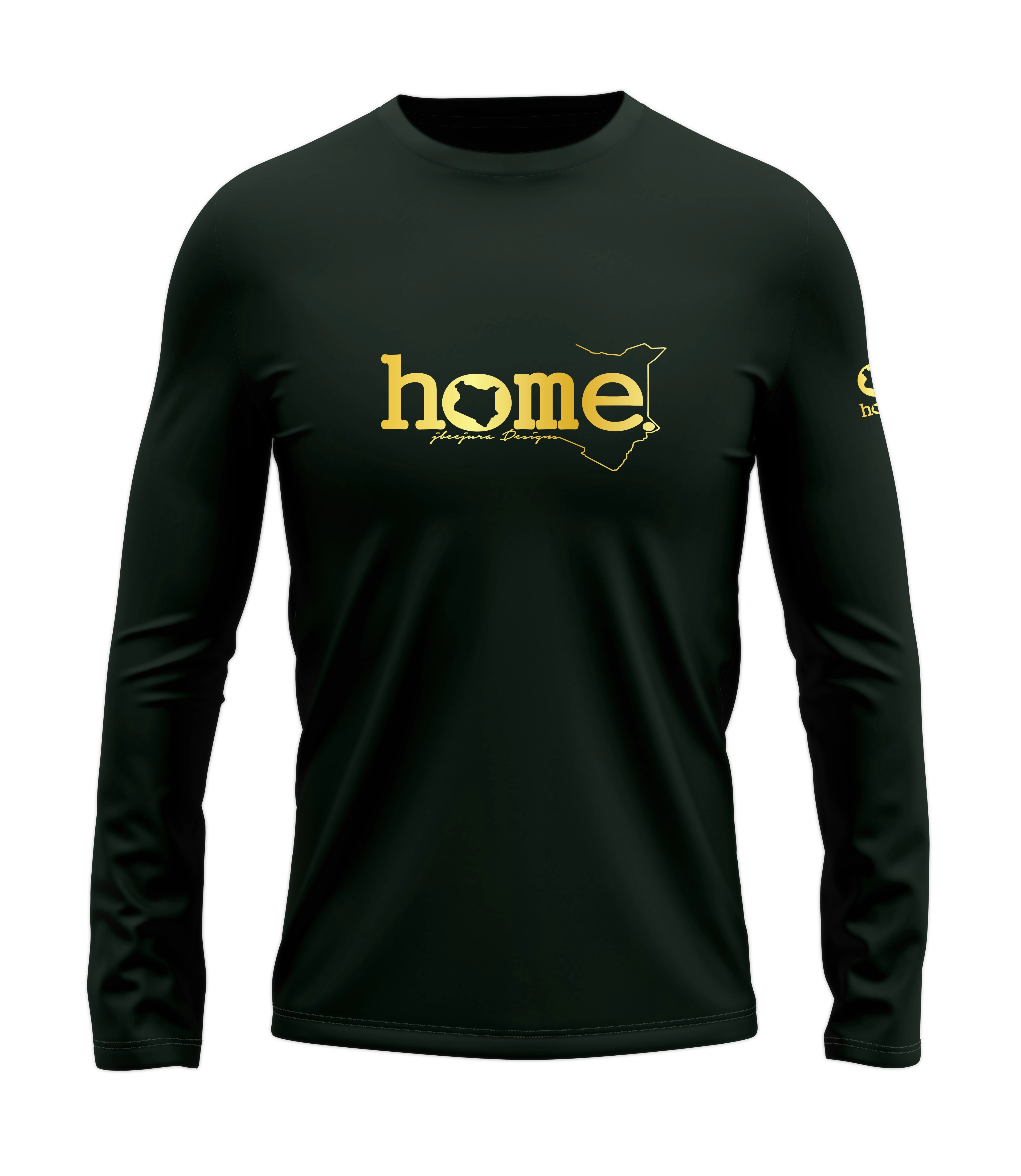 home_254 LONG-SLEEVED FOREST GREEN T-SHIRT WITH A GOLD CLASSIC WORDS PRINT – COTTON PLUS FABRIC