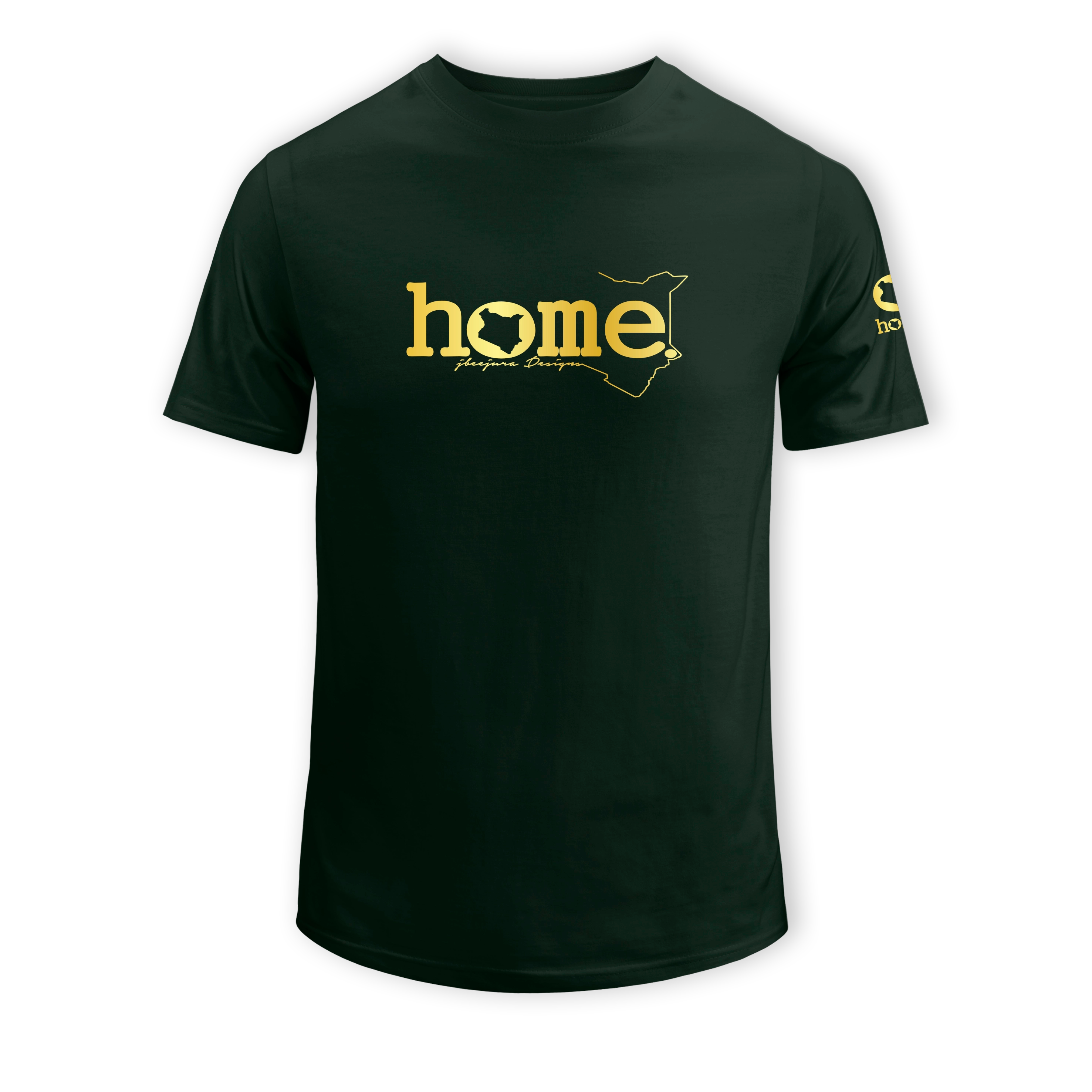 home_254 SHORT-SLEEVED FOREST GREEN T-SHIRT WITH A GOLD CLASSIC WORDS PRINT – COTTON PLUS FABRIC