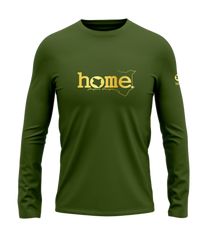 home_254 LONG-SLEEVED JUNGLE GREEN T-SHIRT WITH A GOLD CLASSIC WORDS PRINT – COTTON PLUS FABRIC