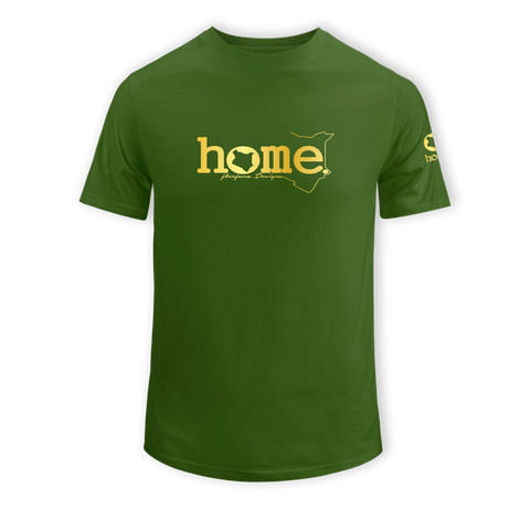 home_254 SHORT-SLEEVED JUNGLE GREEN T-SHIRT WITH A GOLD CLASSIC WORDS PRINT – COTTON PLUS FABRIC