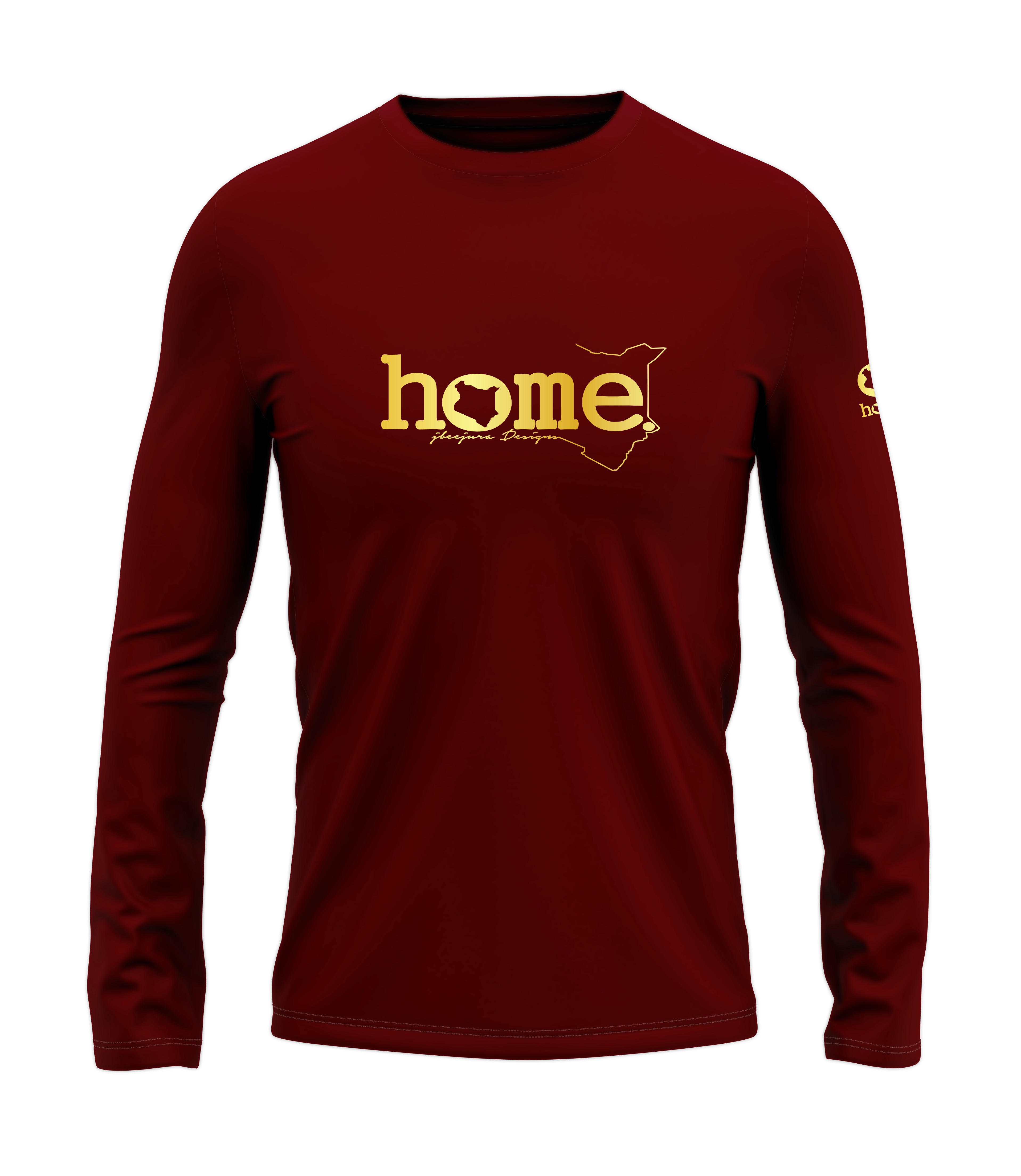 home_254 LONG-SLEEVED MAROON RED T-SHIRT WITH A GOLD CLASSIC WORDS PRINT – COTTON PLUS FABRIC