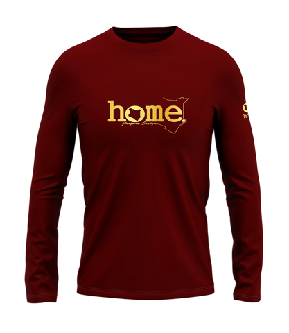 home_254 LONG-SLEEVED MAROON RED T-SHIRT WITH A GOLD CLASSIC WORDS PRINT – COTTON PLUS FABRIC