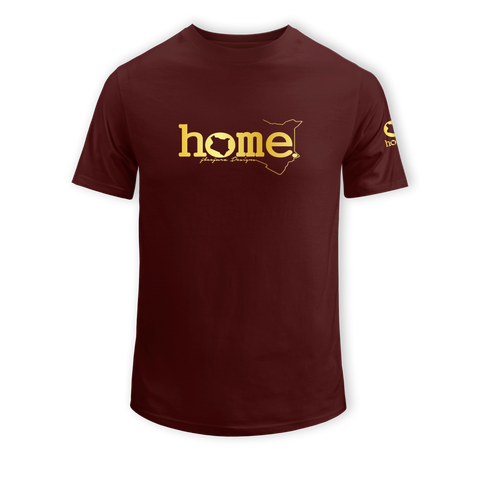 home_254 KIDS SHORT-SLEEVED MAROON T-SHIRT WITH A GOLD CLASSIC WORDS PRINT – COTTON PLUS FABRIC