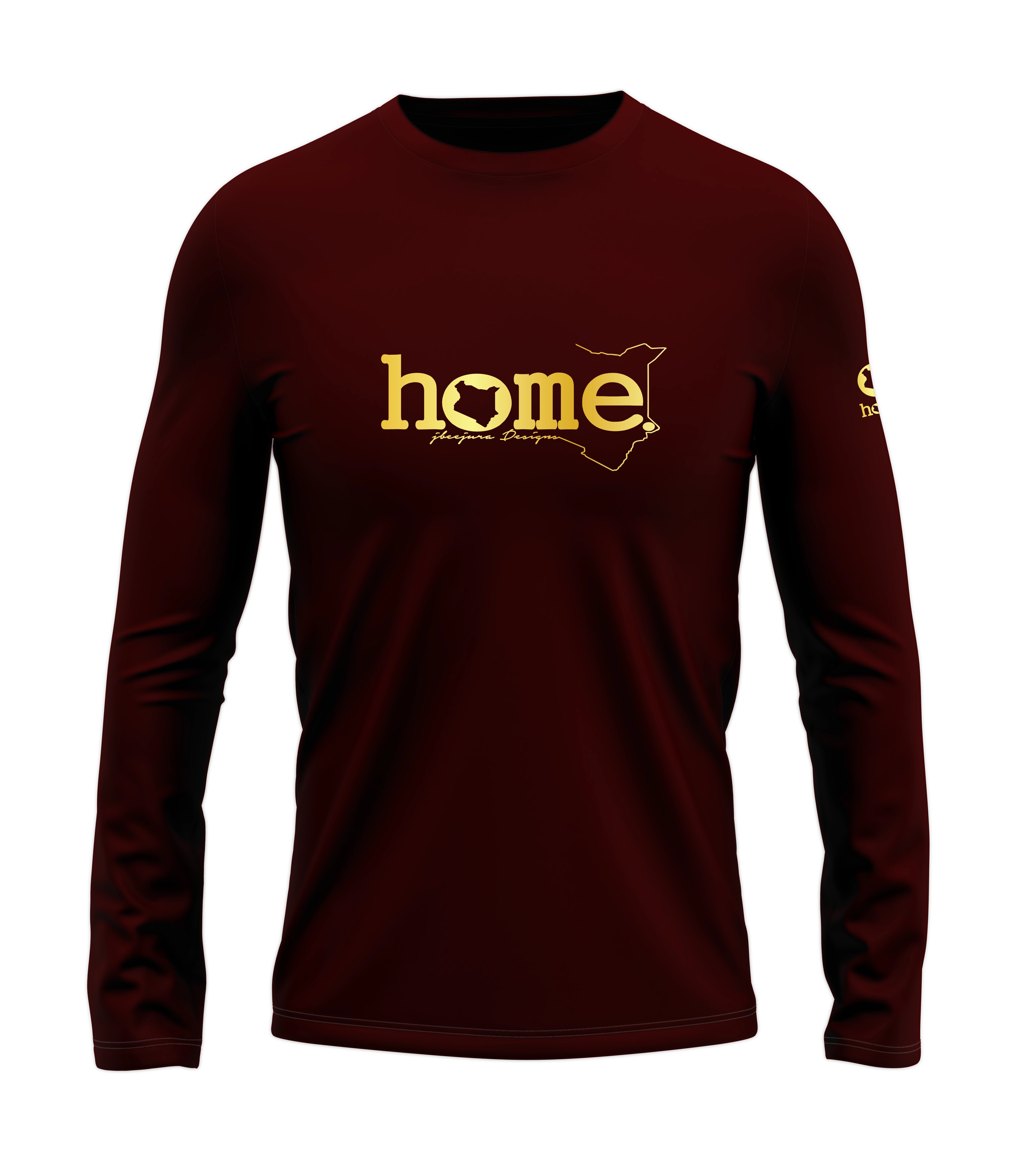 home_254 LONG-SLEEVED MAROON T-SHIRT WITH A GOLD CLASSIC WORDS PRINT – COTTON PLUS FABRIC