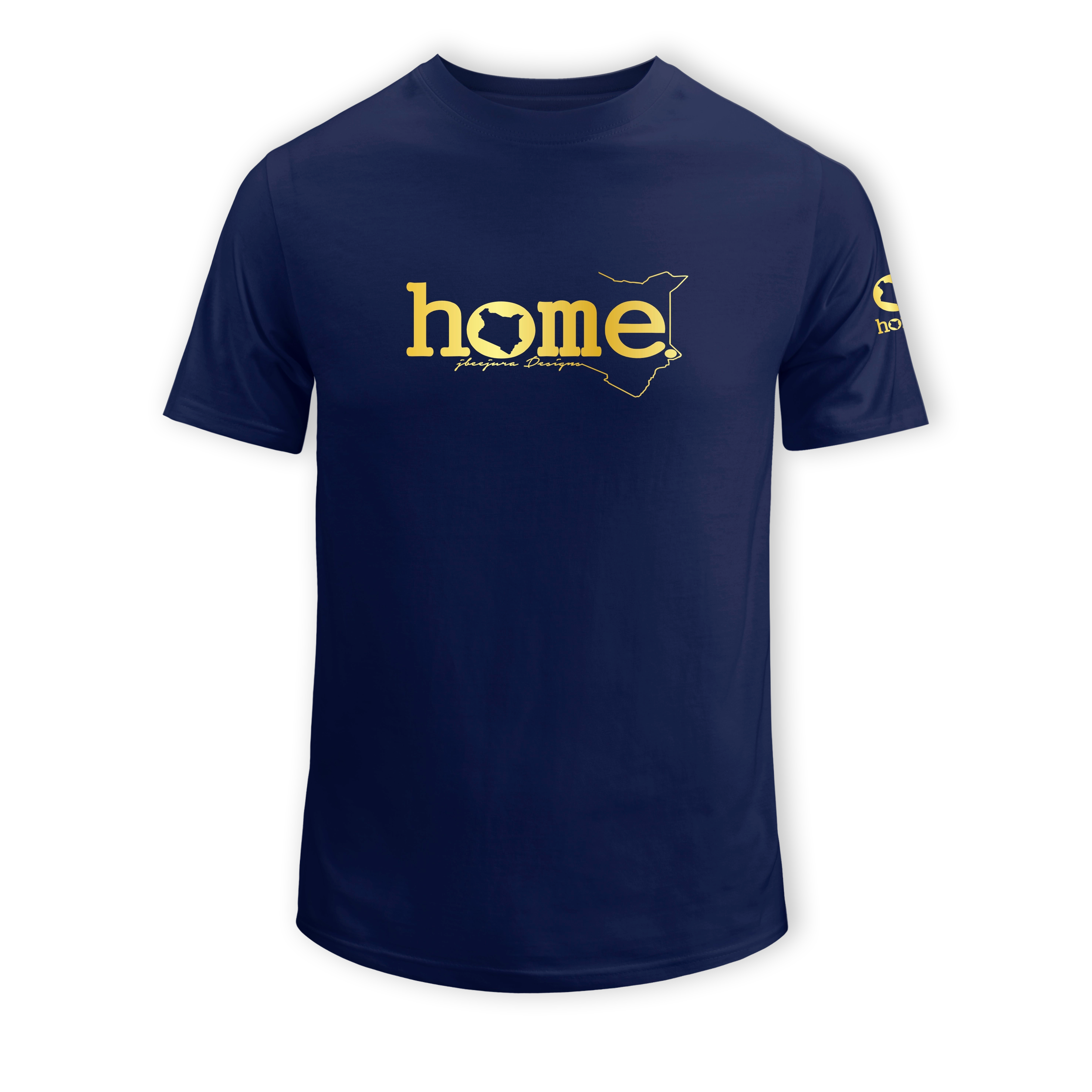 home_254 SHORT-SLEEVED NAVY BLUE T-SHIRT WITH A GOLD CLASSIC WORDS PRINT – COTTON PLUS FABRIC