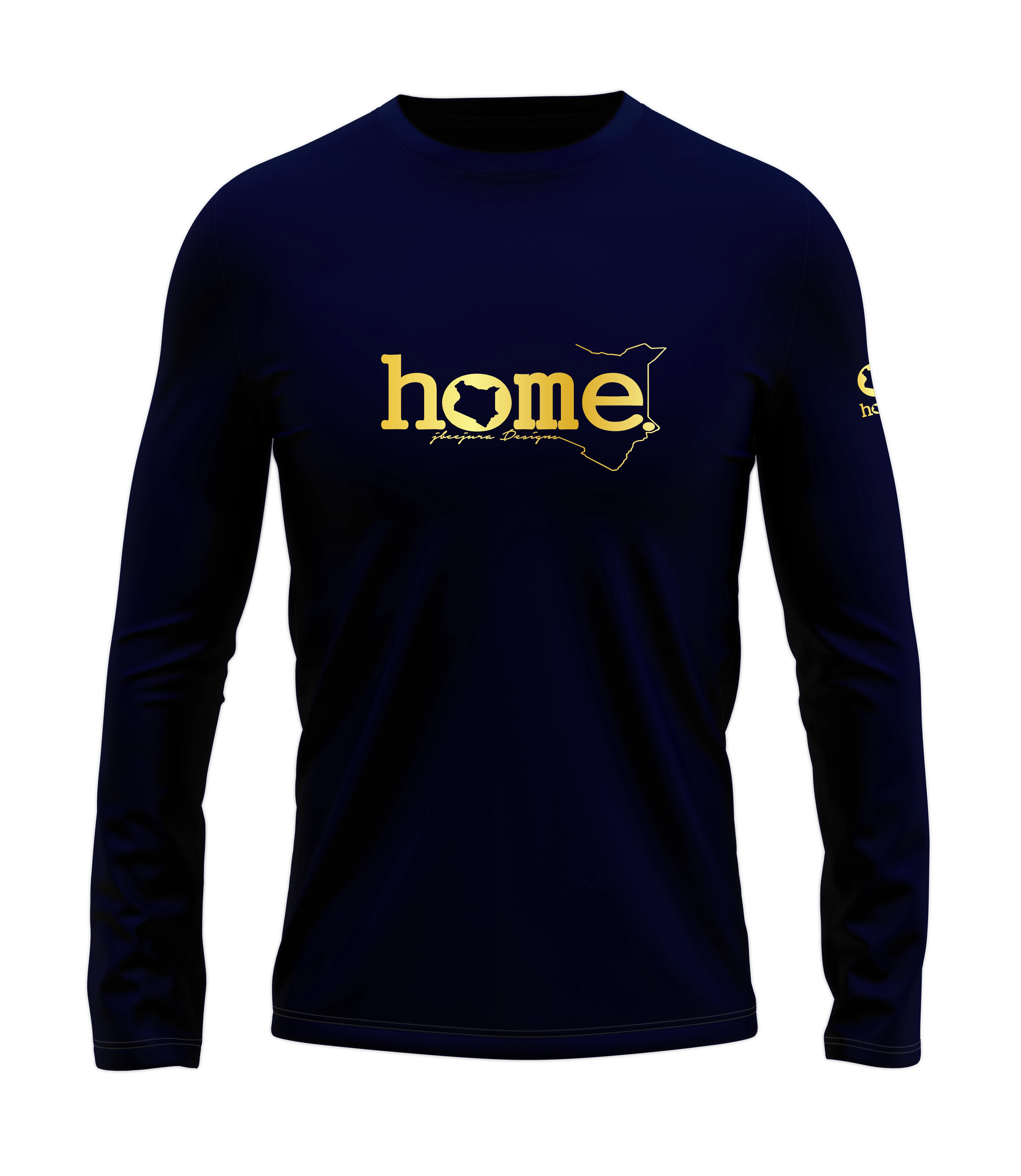 home_254 LONG-SLEEVED NAVY BLUE T-SHIRT WITH A GOLD CLASSIC WORDS PRINT – COTTON PLUS FABRIC