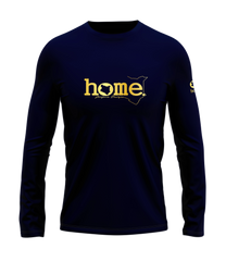 home_254 LONG-SLEEVED NAVY BLUE T-SHIRT WITH A GOLD CLASSIC WORDS PRINT – COTTON PLUS FABRIC