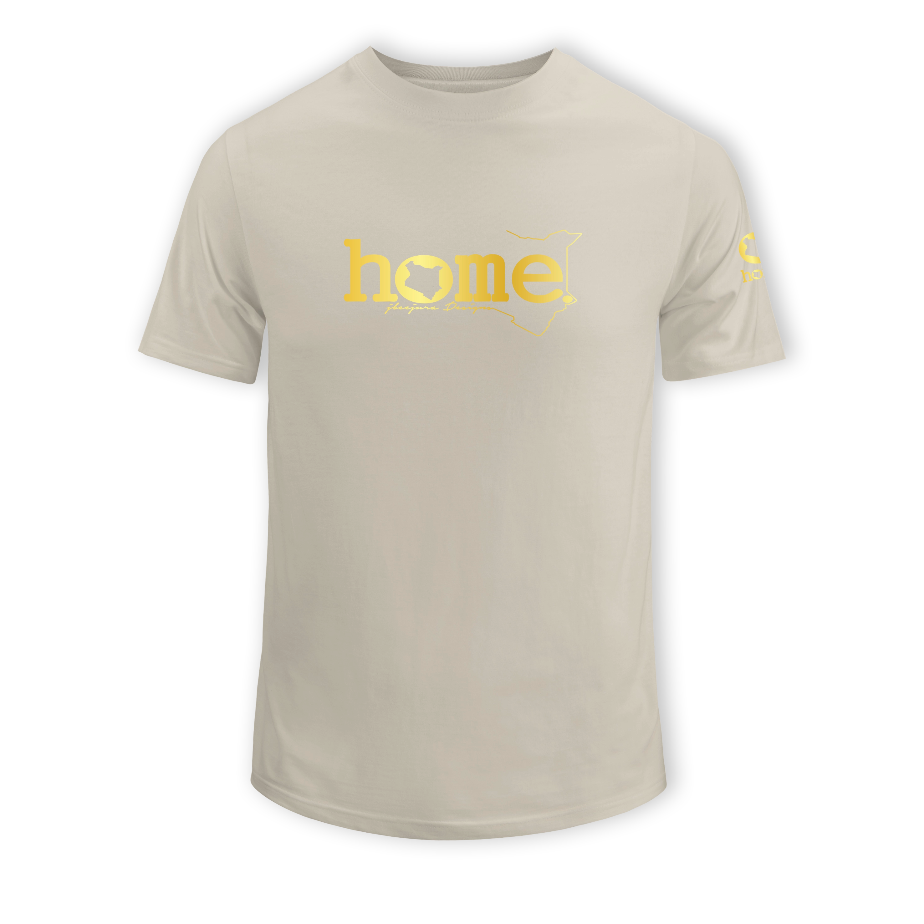 home_254 SHORT-SLEEVED NUDE T-SHIRT WITH A GOLD CLASSIC WORDS PRINT – COTTON PLUS FABRIC