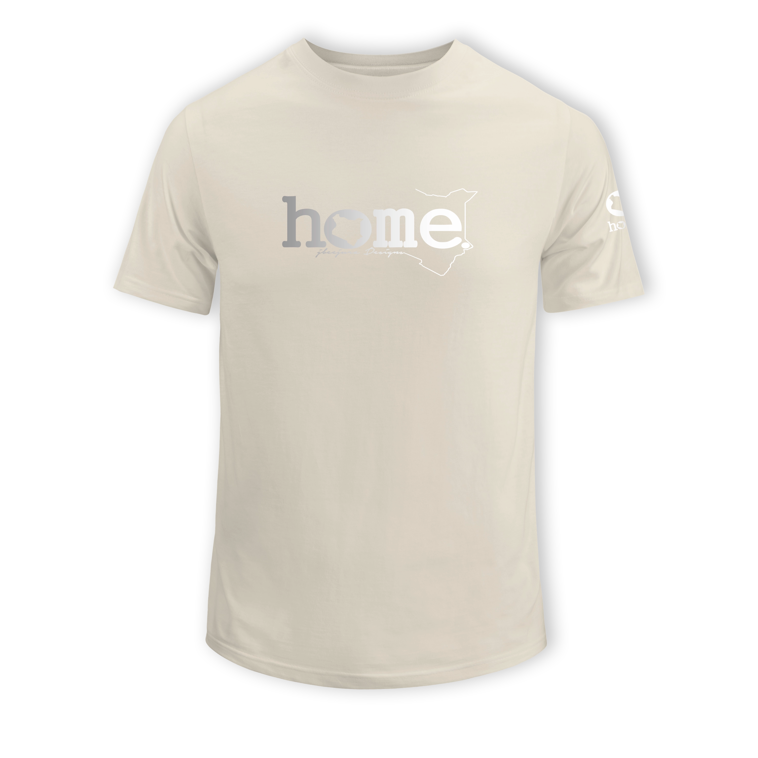 home_254 KIDS SHORT-SLEEVED NUDE T-SHIRT WITH A SILVER CLASSIC WORDS PRINT – COTTON PLUS FABRIC