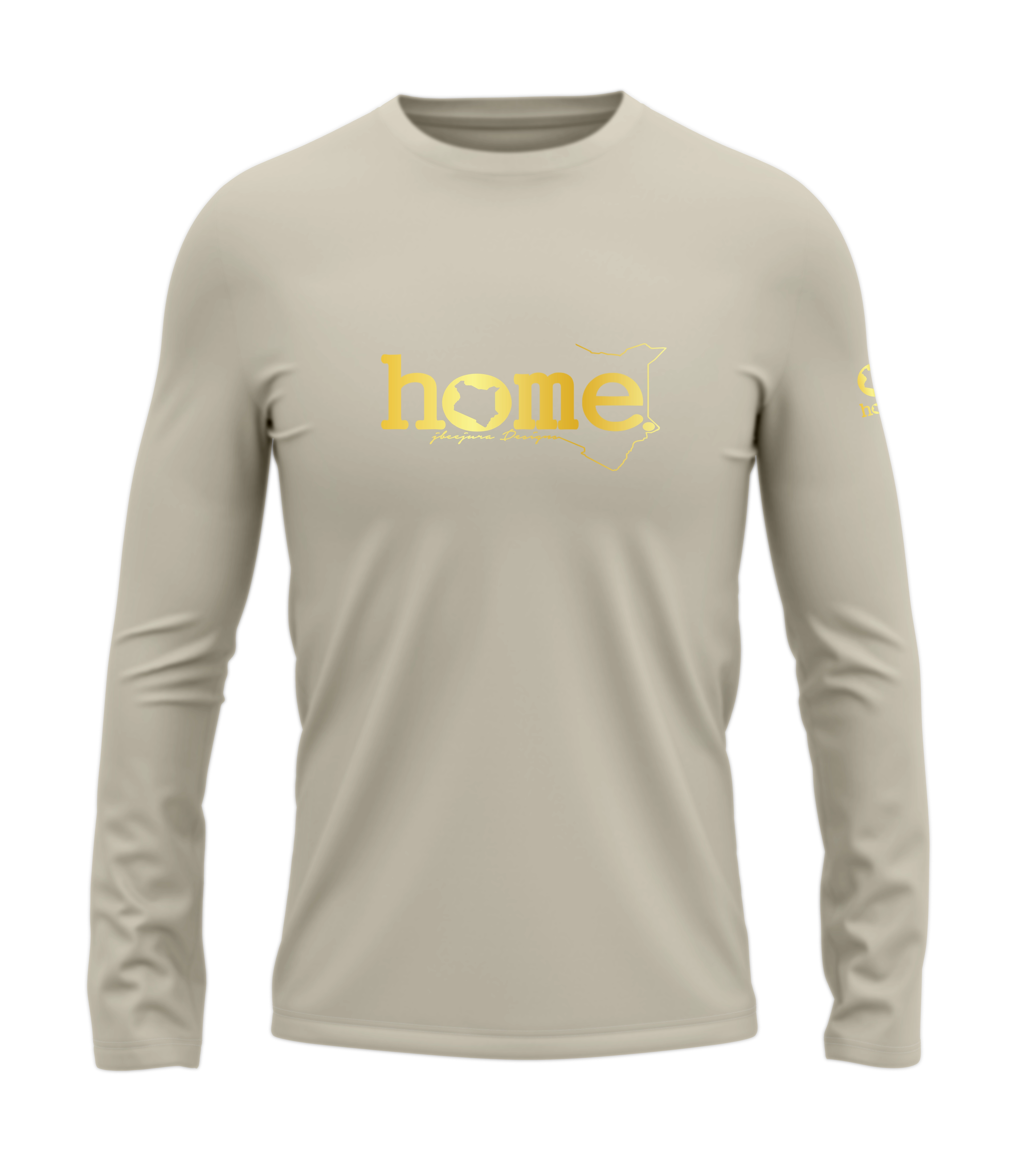 home_254 LONG-SLEEVED NUDE T-SHIRT WITH A GOLD CLASSIC WORDS PRINT – COTTON PLUS FABRIC