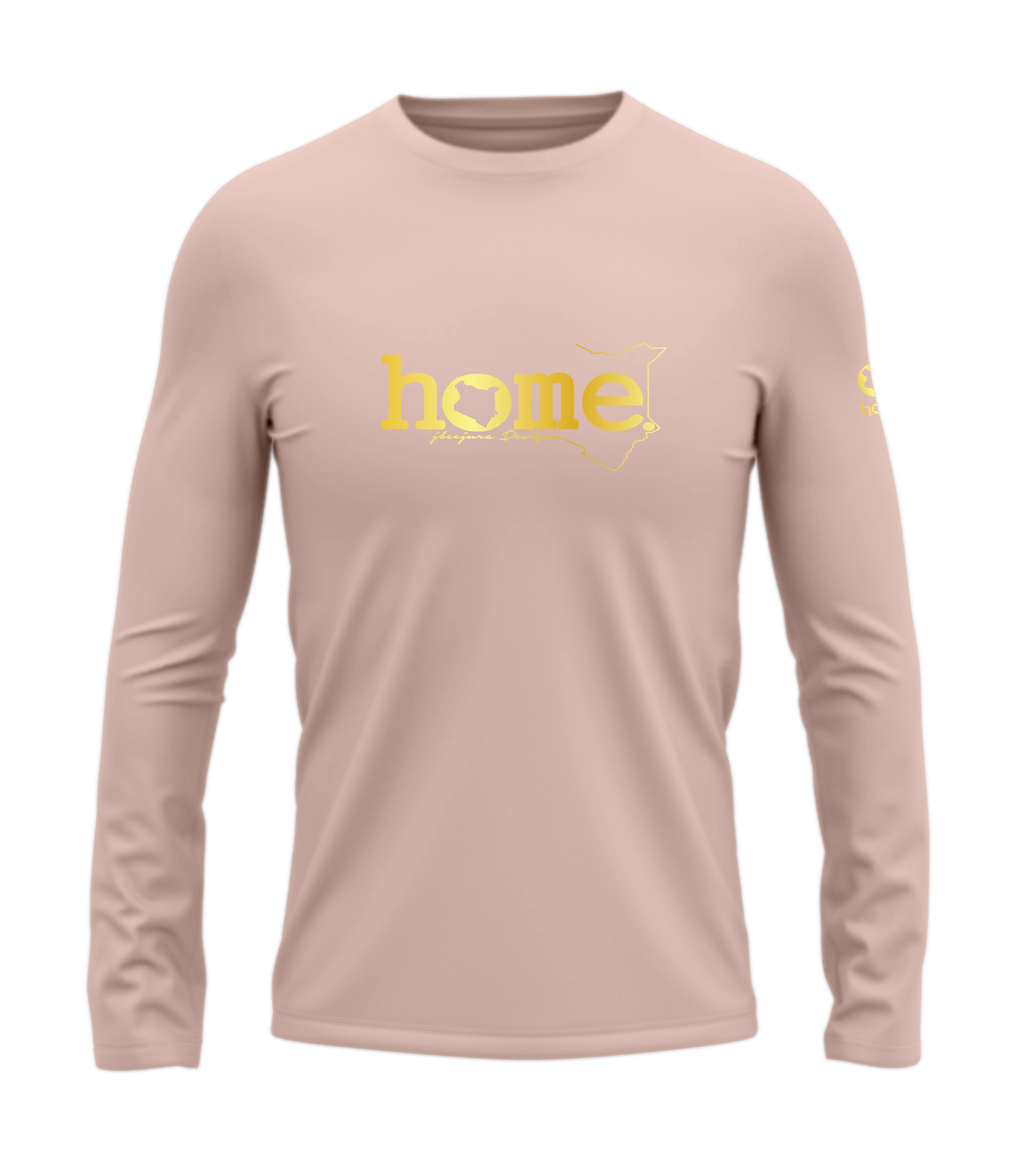 home_254 LONG-SLEEVED PEACH T-SHIRT WITH A GOLD CLASSIC WORDS PRINT – COTTON PLUS FABRIC