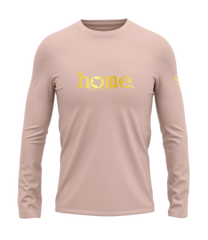 home_254 LONG-SLEEVED PEACH T-SHIRT WITH A GOLD CLASSIC WORDS PRINT – COTTON PLUS FABRIC
