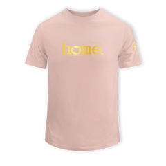 home_254 SHORT-SLEEVED PEACH T-SHIRT WITH A GOLD CLASSIC WORDS PRINT – COTTON PLUS FABRIC