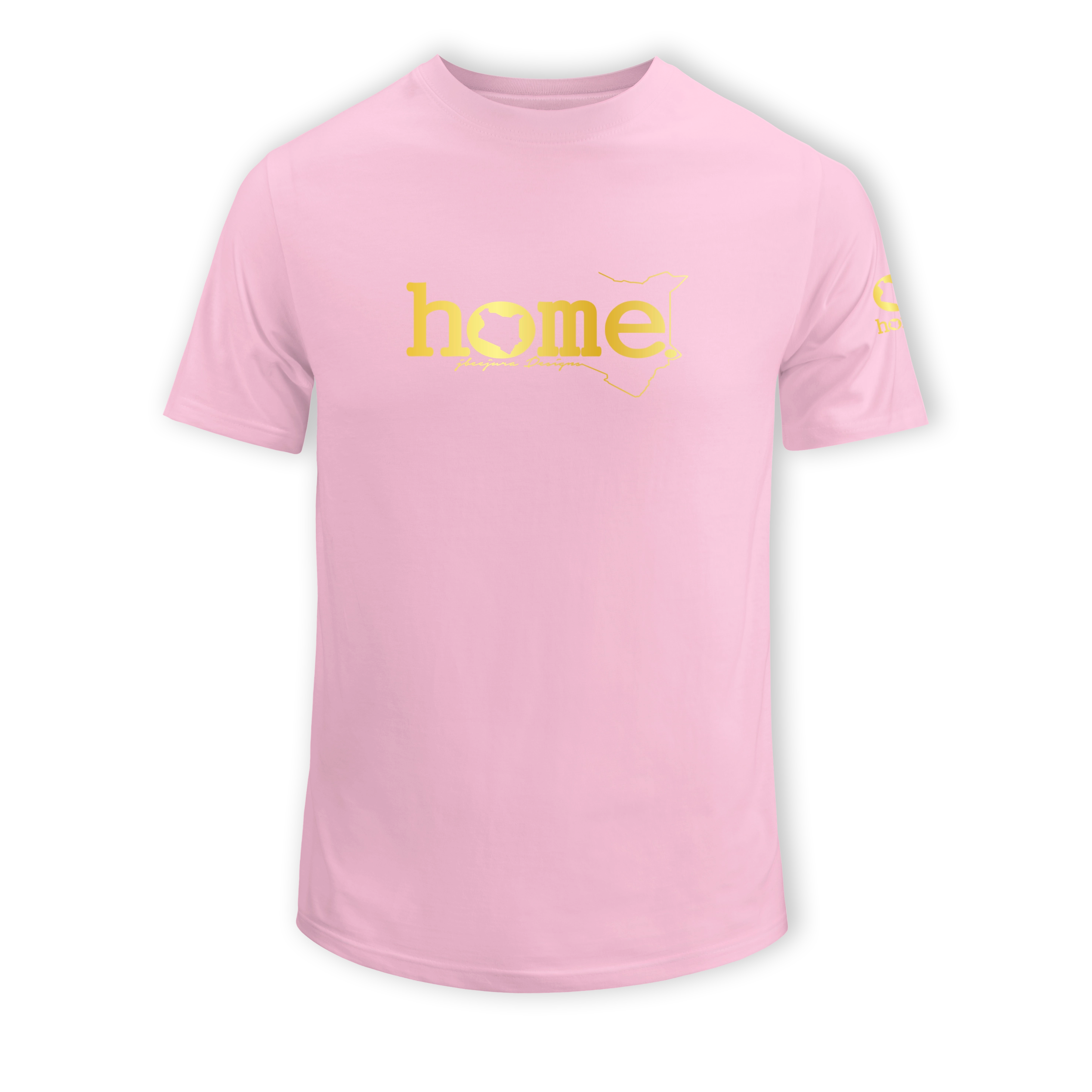 home_254 KIDS SHORT-SLEEVED PINK T-SHIRT WITH A GOLD CLASSIC WORDS PRINT – COTTON PLUS FABRIC