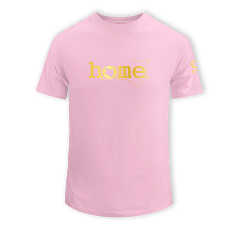 home_254 KIDS SHORT-SLEEVED PINK T-SHIRT WITH A GOLD CLASSIC WORDS PRINT – COTTON PLUS FABRIC