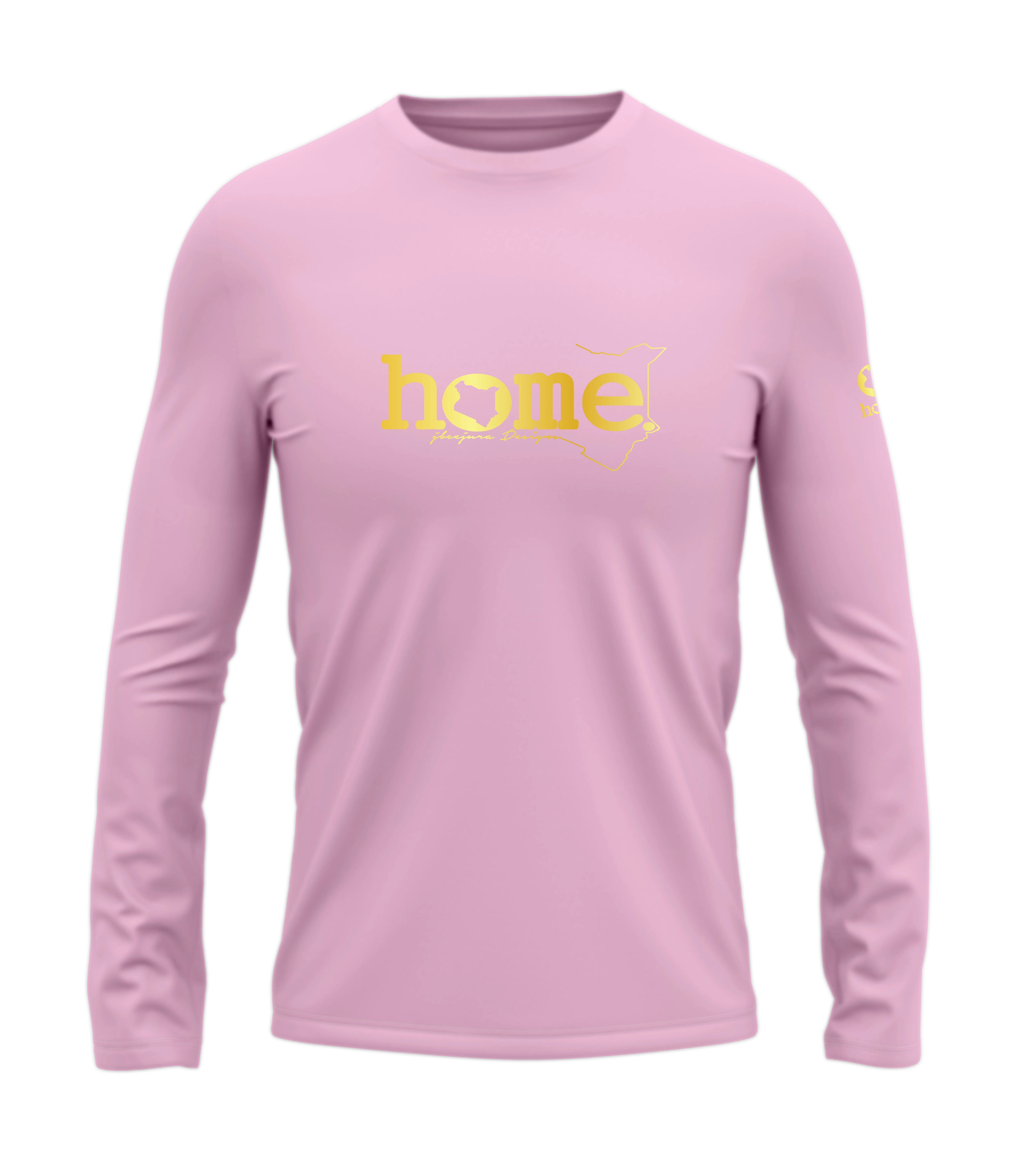 home_254 LONG-SLEEVED PINK T-SHIRT WITH A GOLD CLASSIC WORDS PRINT – COTTON PLUS FABRIC