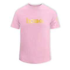 home_254 SHORT-SLEEVED PINK T-SHIRT WITH A GOLD CLASSIC WORDS PRINT – COTTON PLUS FABRIC