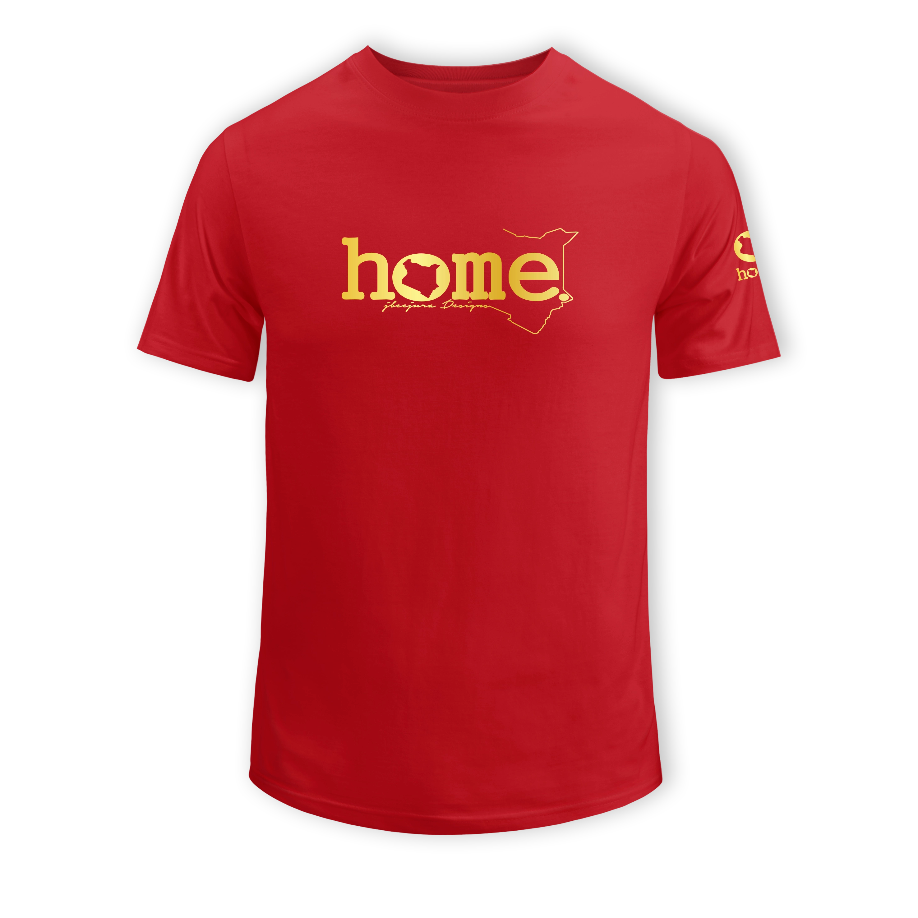 home_254 SHORT-SLEEVED RED T-SHIRT WITH A GOLD CLASSIC WORDS PRINT – COTTON PLUS FABRIC
