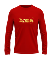 home_254 LONG-SLEEVED RED T-SHIRT WITH A GOLD CLASSIC WORDS PRINT – COTTON PLUS FABRIC