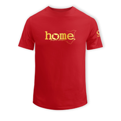 home_254 SHORT-SLEEVED RED T-SHIRT WITH A GOLD CLASSIC WORDS PRINT – COTTON PLUS FABRIC