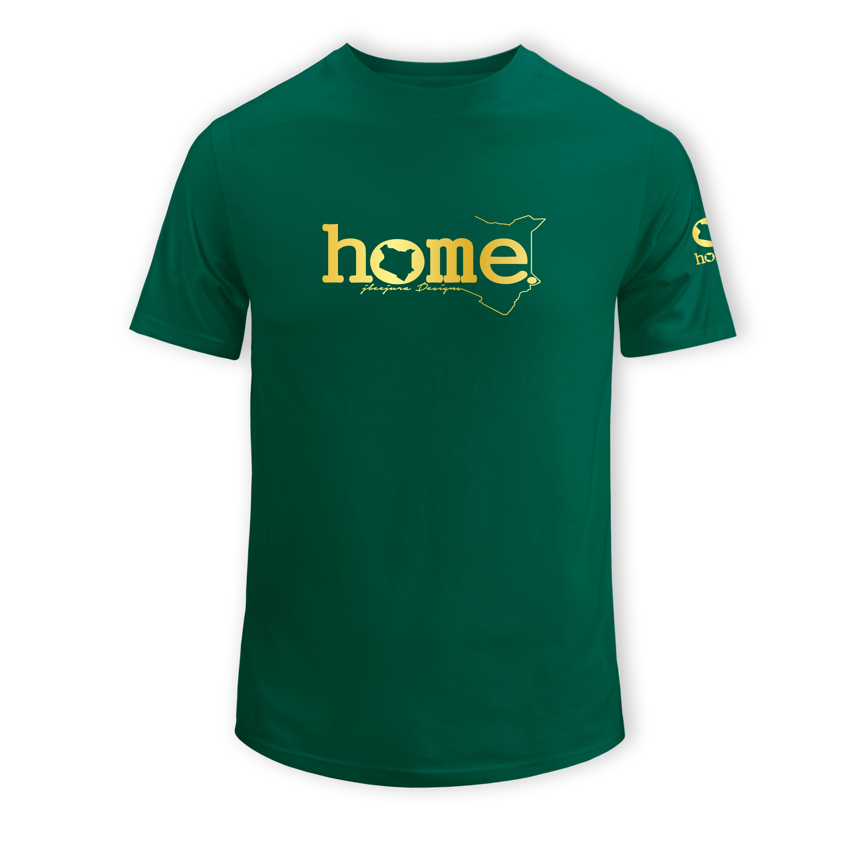 home_254 SHORT-SLEEVED RICH GREEN T-SHIRT WITH A GOLD CLASSIC WORDS PRINT – COTTON PLUS FABRIC