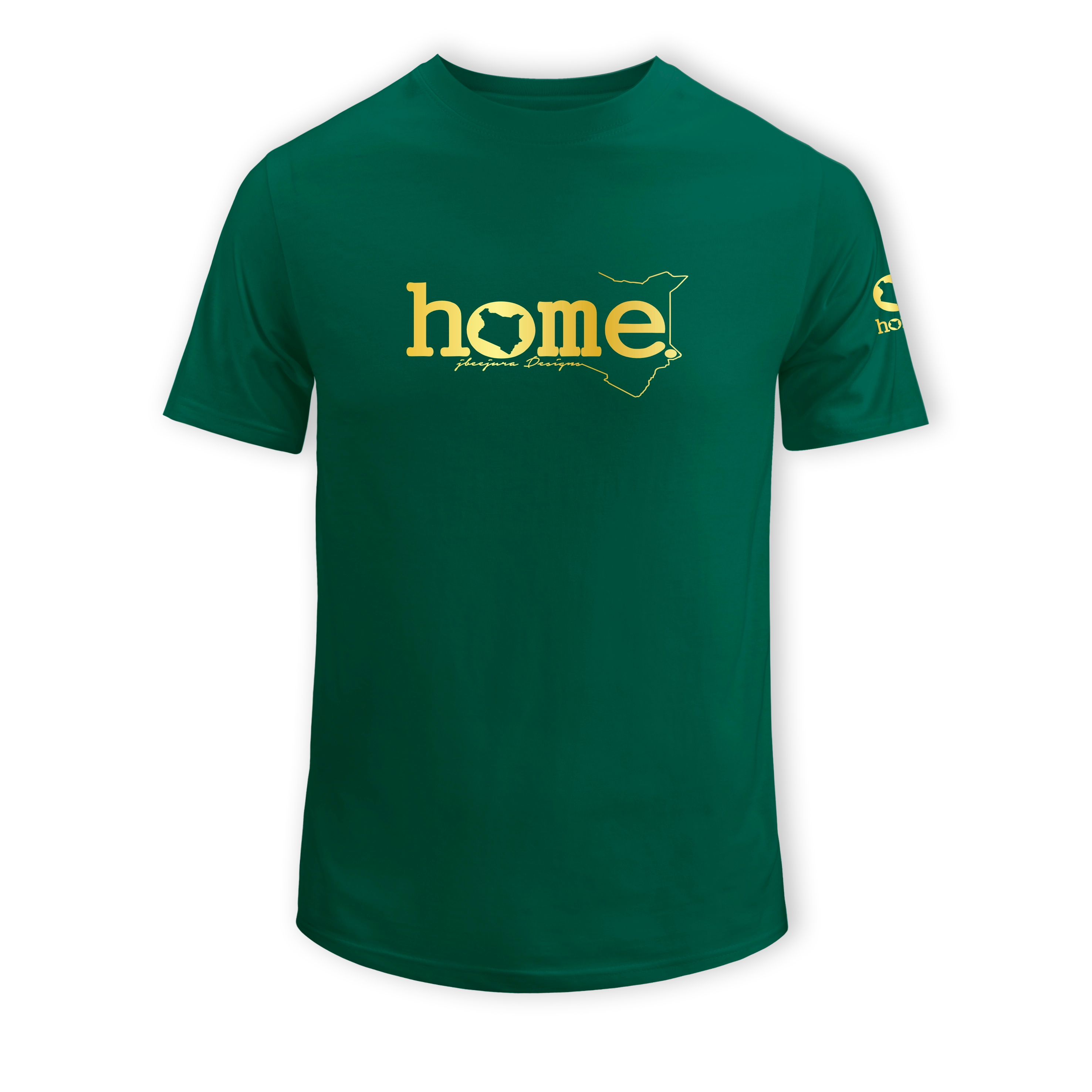 home_254 KIDS SHORT-SLEEVED RICH GREEN T-SHIRT WITH A GOLD CLASSIC WORDS PRINT – COTTON PLUS FABRIC