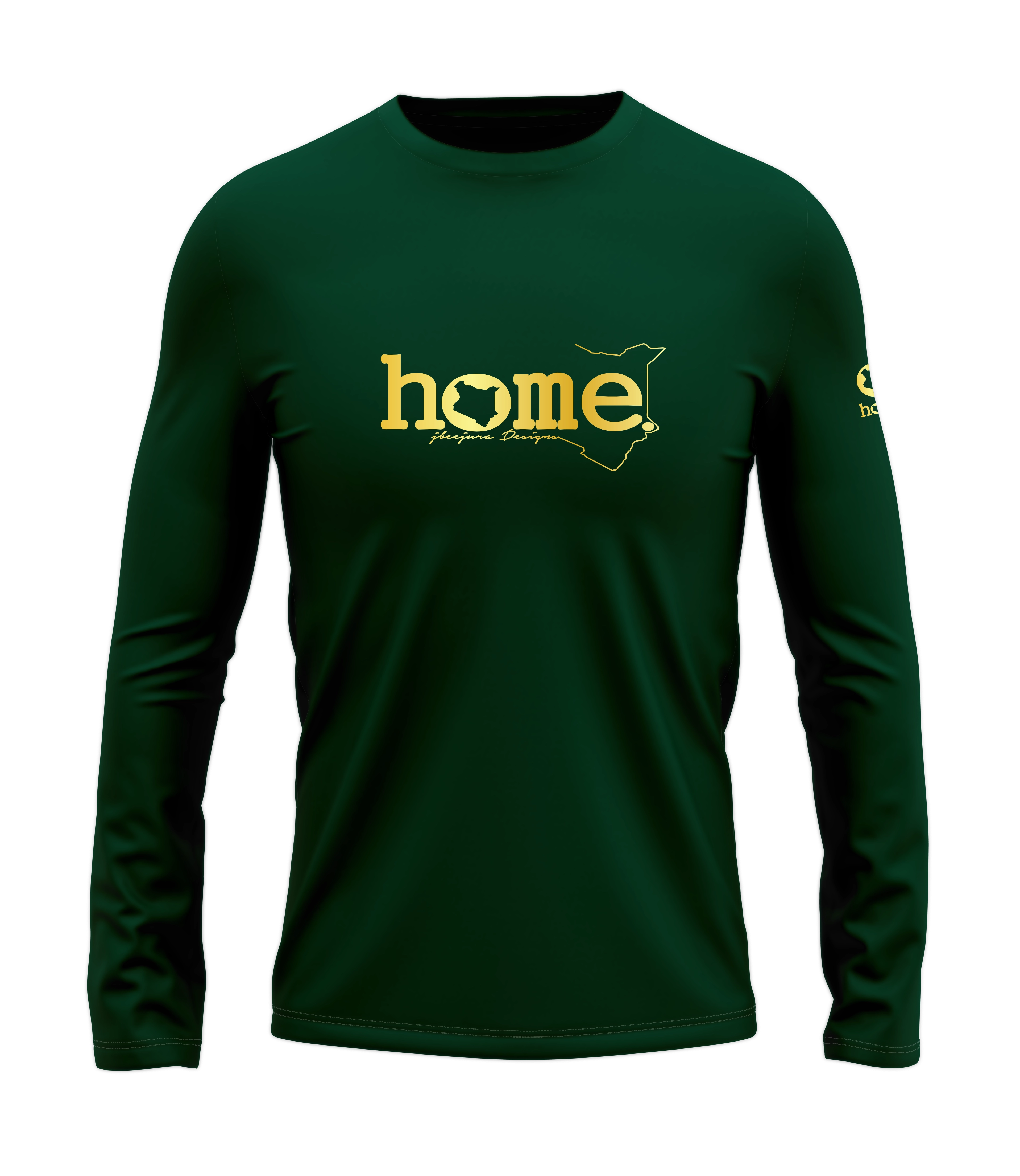 home_254 LONG-SLEEVED RICH GREEN T-SHIRT WITH A GOLD CLASSIC WORDS PRINT – COTTON PLUS FABRIC