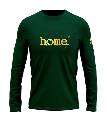 home_254 LONG-SLEEVED RICH GREEN T-SHIRT WITH A GOLD CLASSIC WORDS PRINT – COTTON PLUS FABRIC