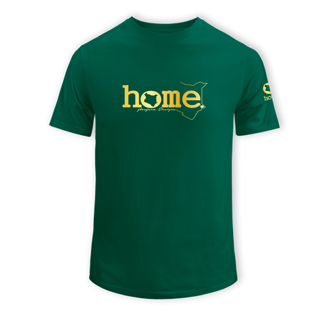 home_254 SHORT-SLEEVED RICH GREEN T-SHIRT WITH A GOLD CLASSIC WORDS PRINT – COTTON PLUS FABRIC